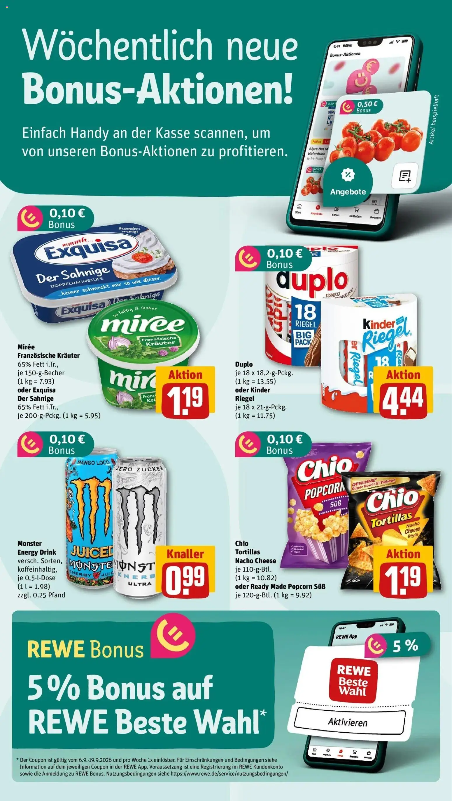 REWE Prospekt ab 14.09.2026 zum Blättern » Angebote | Seite: 2 | Produkte: Monster, Mango, Chio tortillas, Popcorn