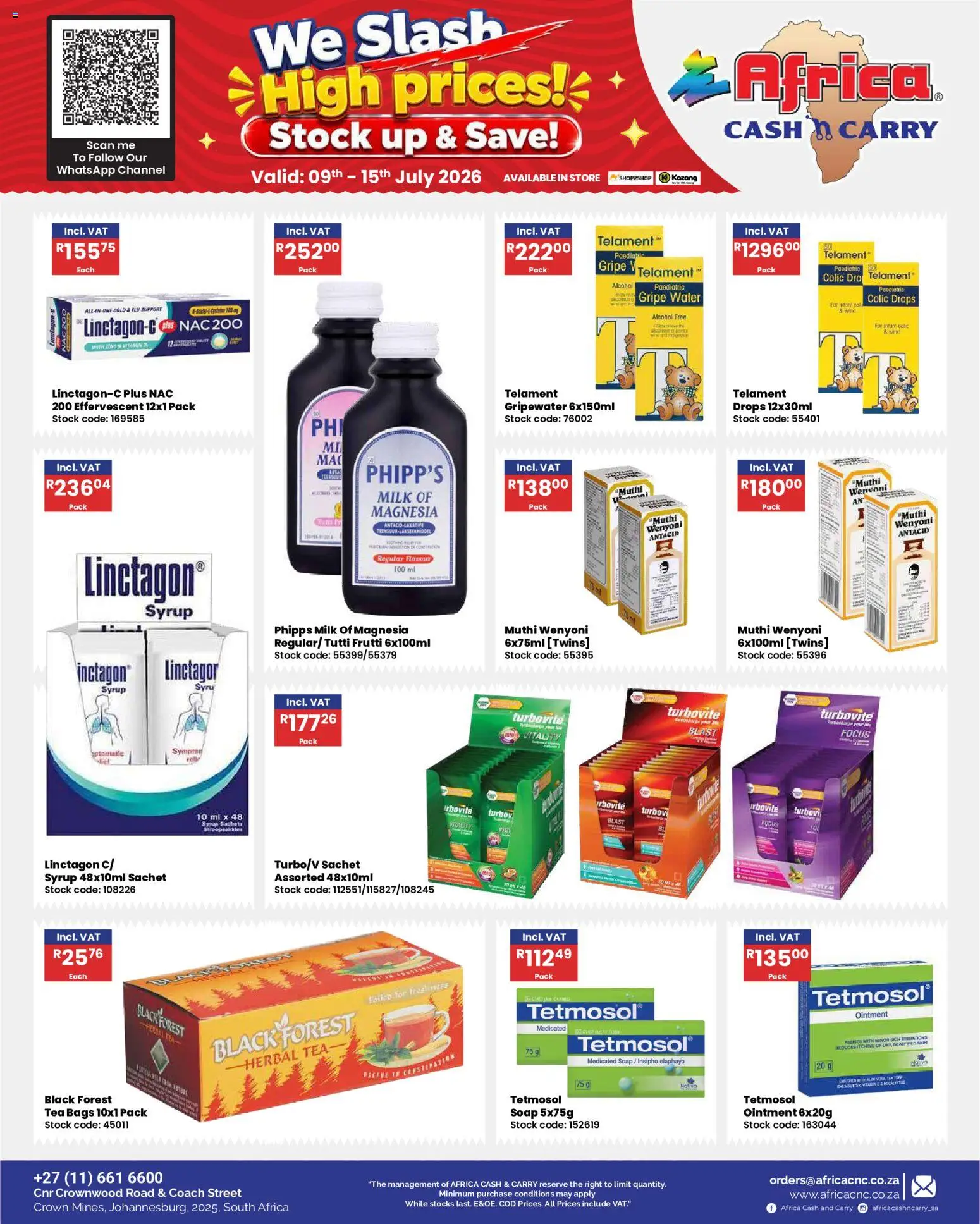 New Africa Cash & Carry catalogue – valid from 09/07/2026 | Page: 82 | Products: Milk, Stock, Soap, Water