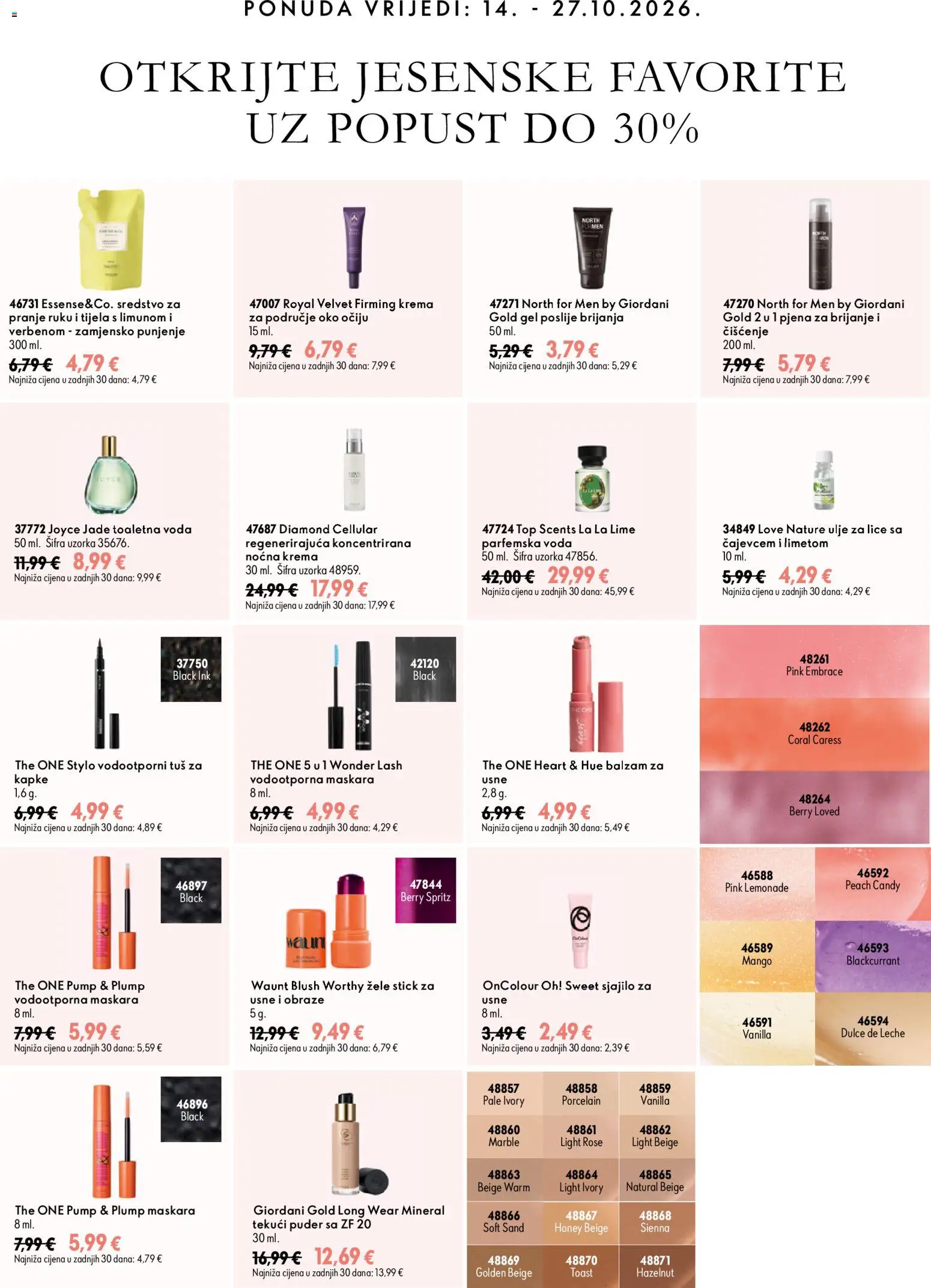 Oriflame katalog | vrijedi od 07.10.2026 | Stranica: 8 | Proizvodi: Puder, Maskara, Pjena za brijanje, Toast