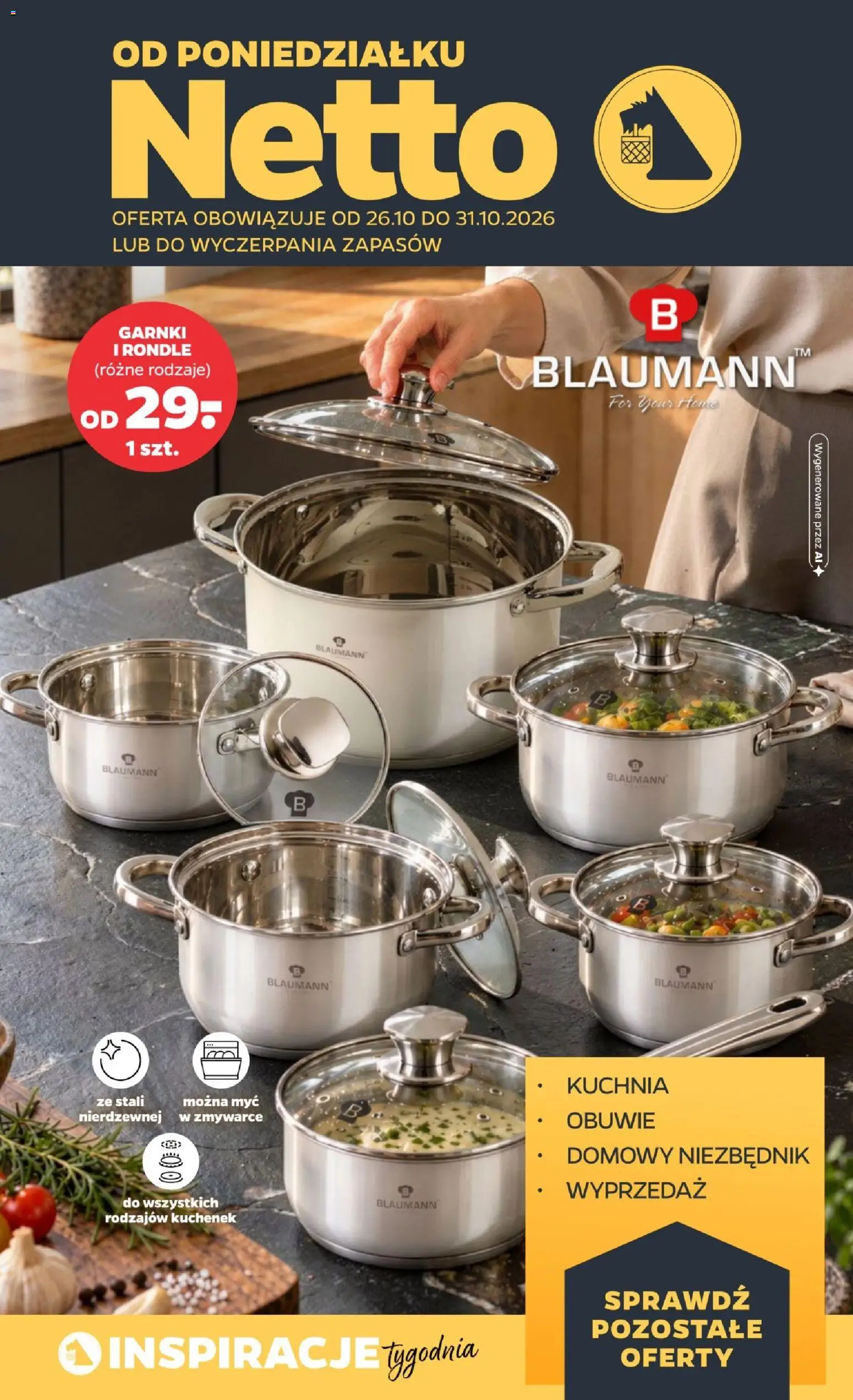 Netto gazetka od poniedziałku NonFood od 26.10.2026 | Strona: 1 | Produkty: Garnki
