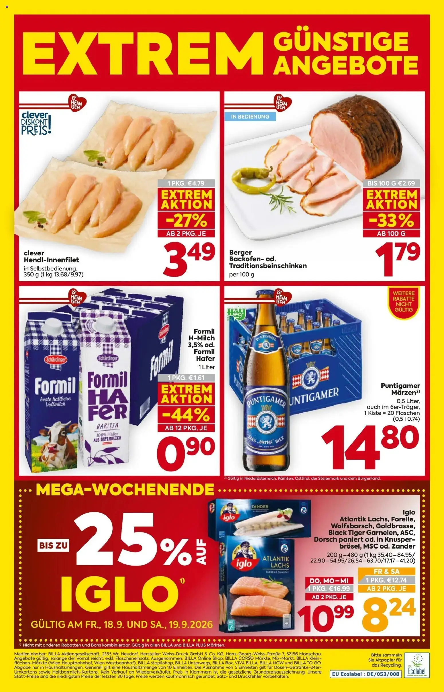 Billa - BILLA: Flugblatt gültig bei BILLA & BILLA PLUS ab 17.09.2026 - Angebote, Prospekt | Seite: 16 | Produkte: Vollmilch, H-Milch, Bier