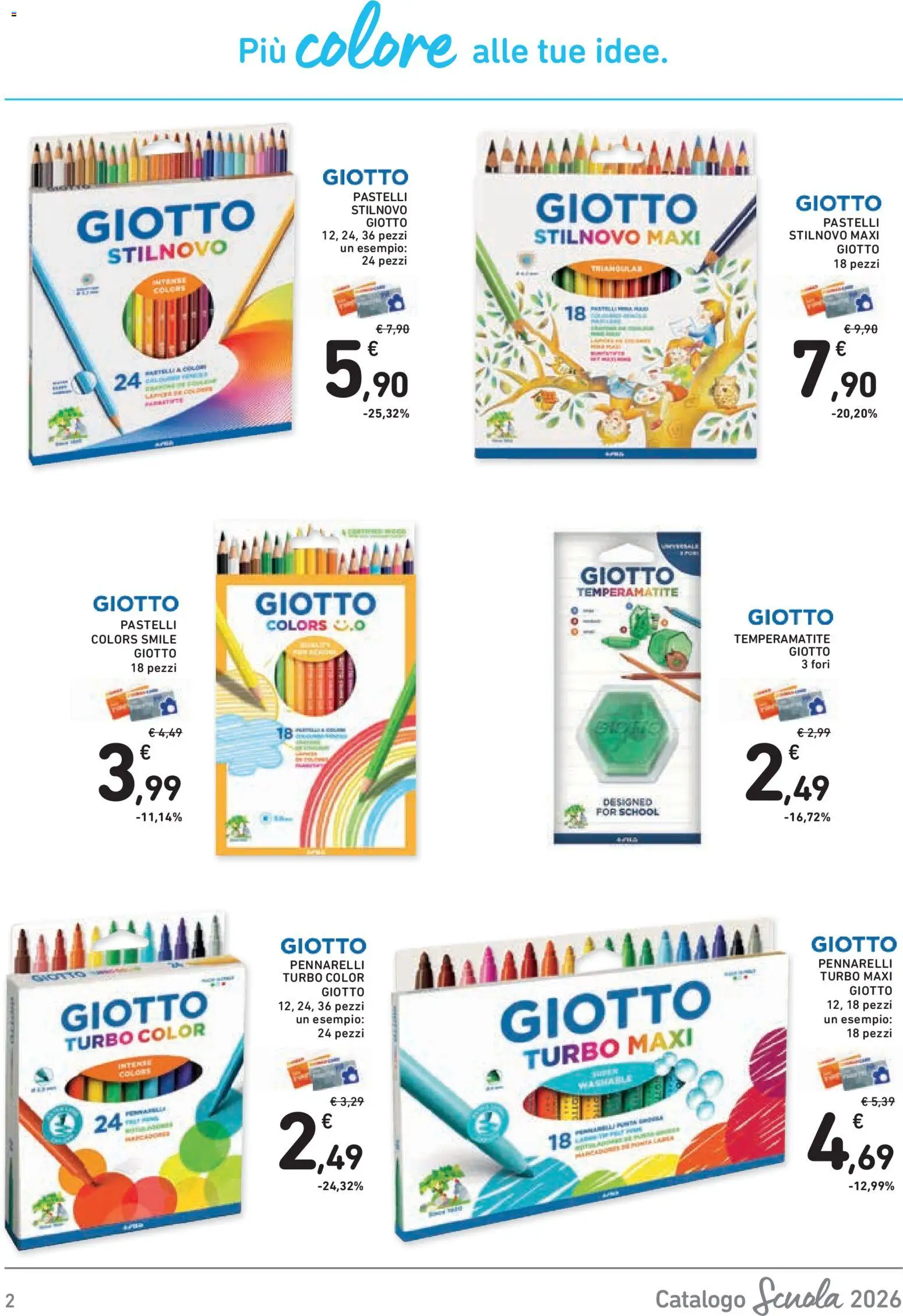 Volantino Conad del 21/08/2026 | Pagina: 2 | Prodotti: Temperamatite, Pennarelli, Pastelli