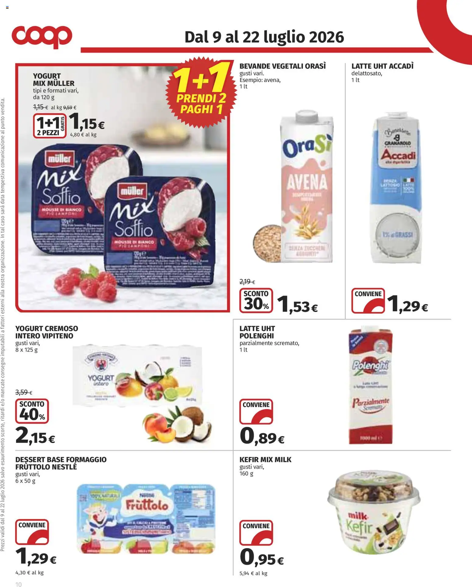 Volantino COOP del 09/07/2026 | Pagina: 10 | Prodotti: Yogurt, Latte, Formaggio, Data