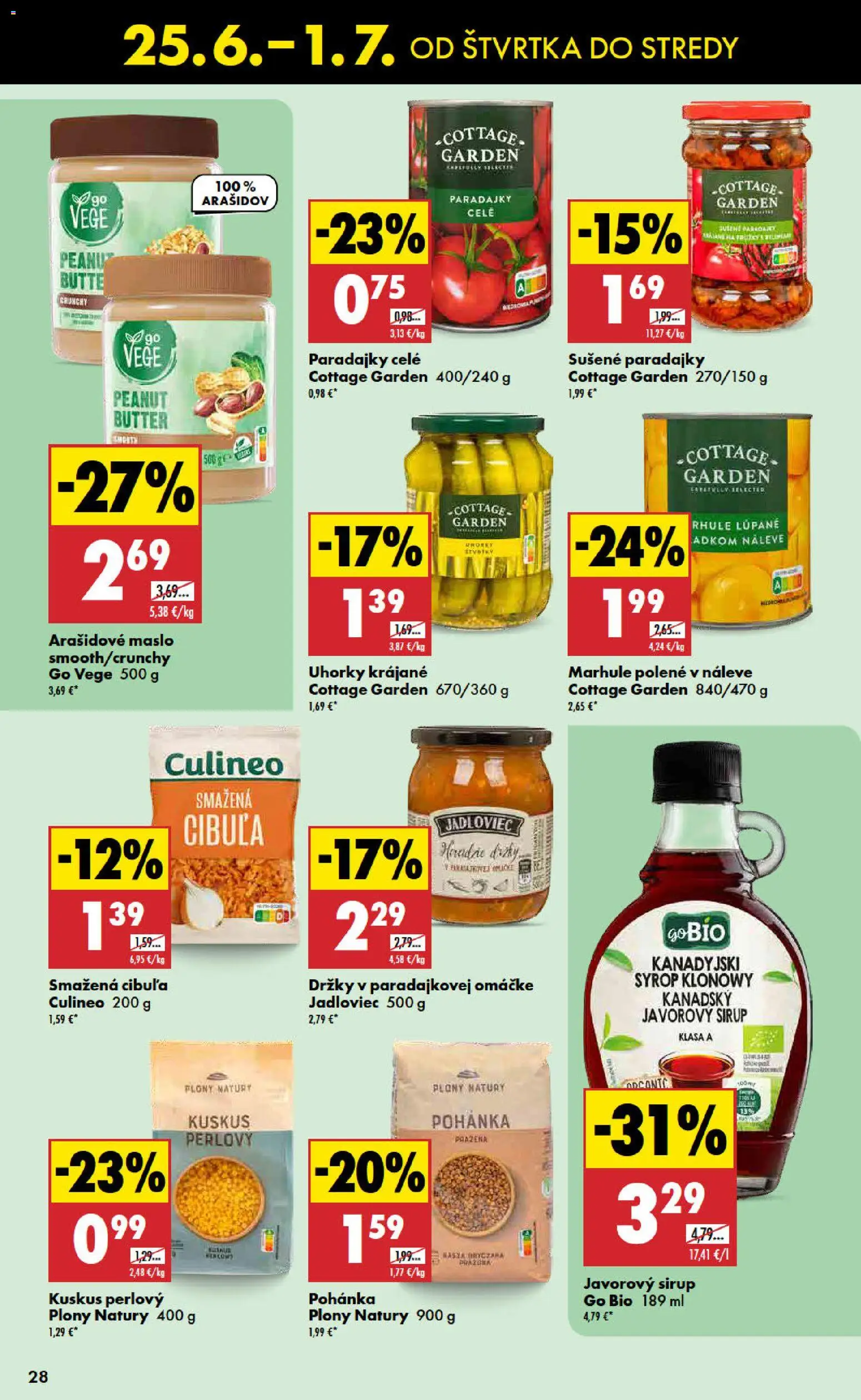 Nové Biedronka akcie – leták je platný od 25.06.2026 | Strana: 28 | Produkty: Javorový sirup, Paradajky, Cibuľa, Marhule