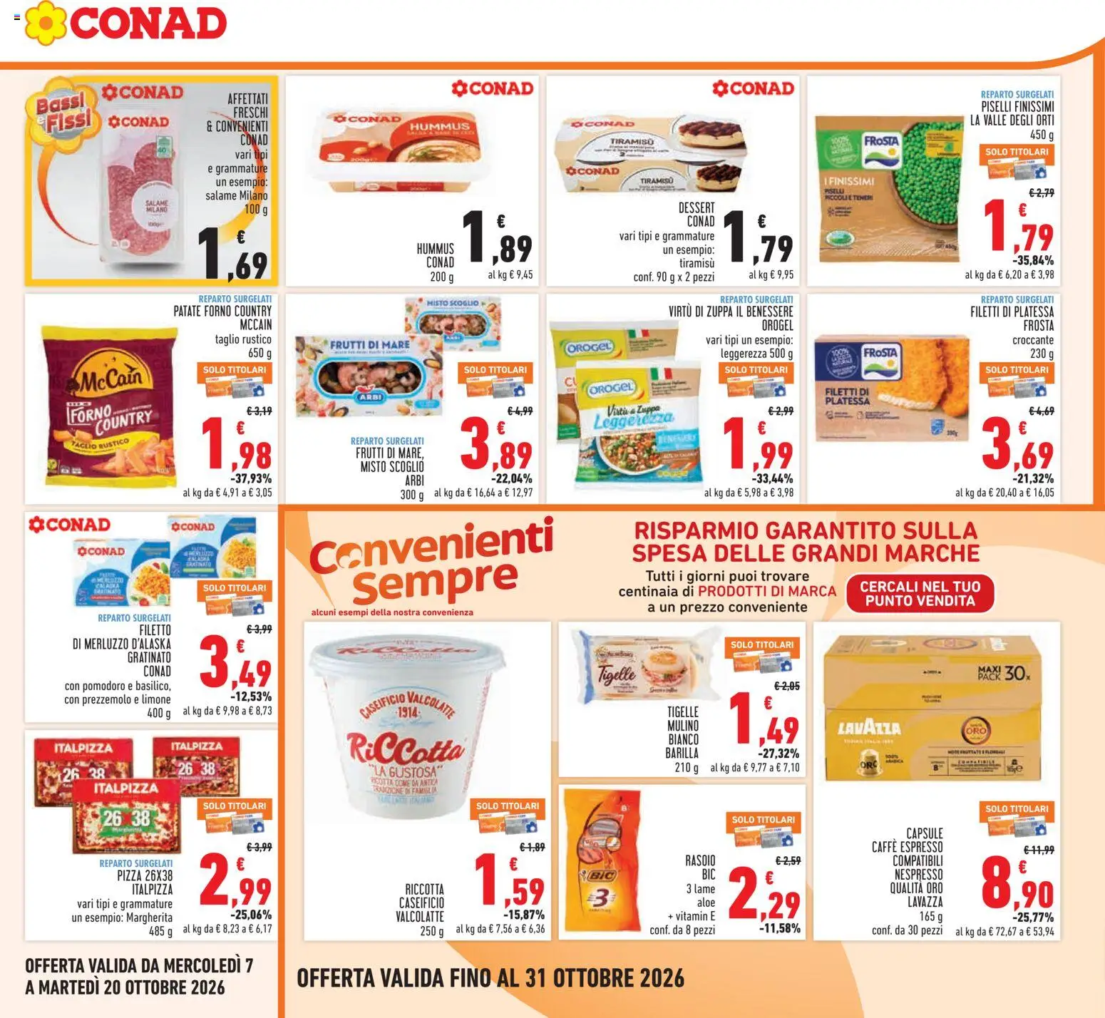 Volantino Conad del 07/10/2026 | Pagina: 11 | Prodotti: Merluzzo d’Alaska, Filetto, Frutti di mare, Lavazza
