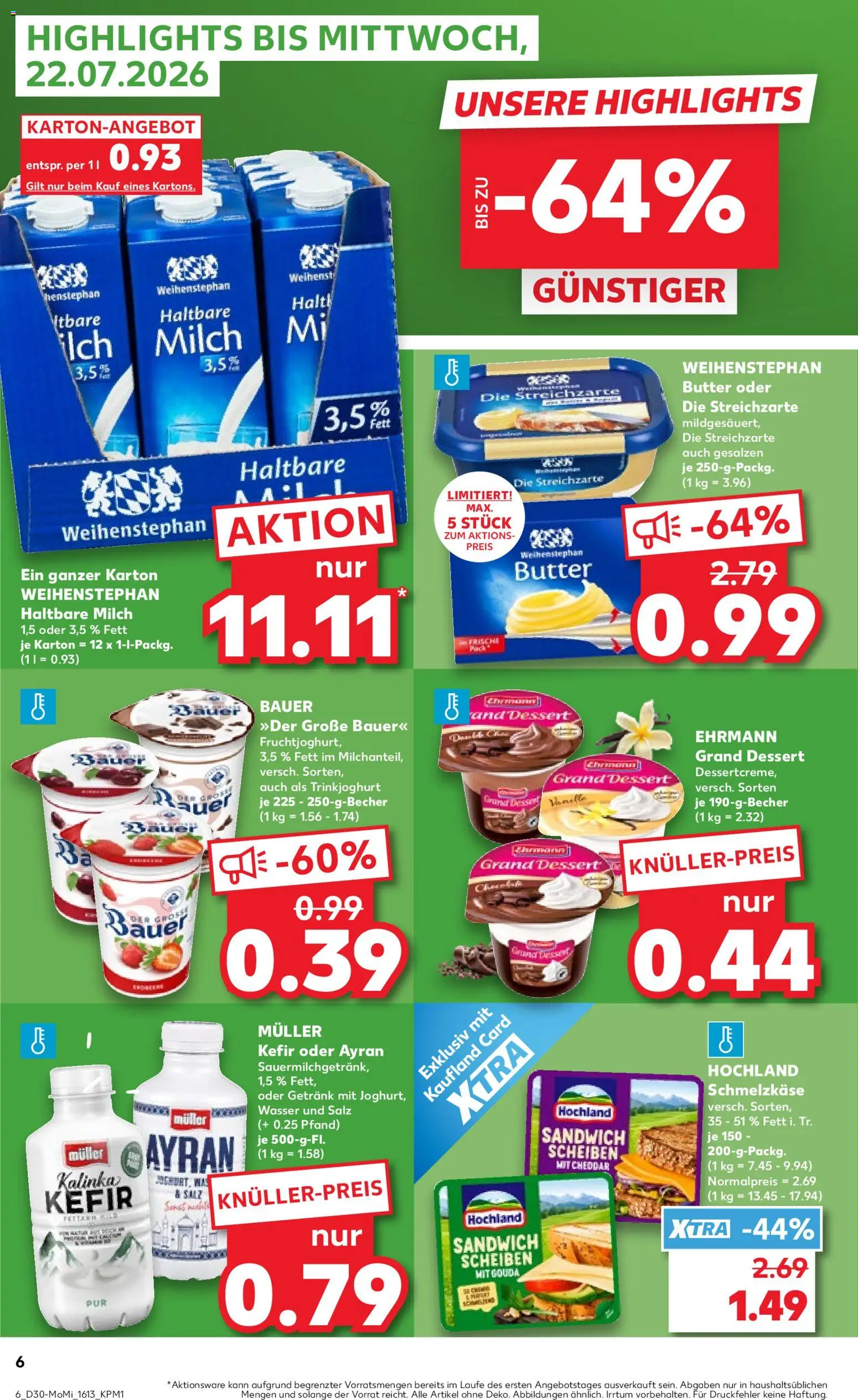 Kaufland Prospekt Hannover – gültig ab 20.07.2026 | Seite: 6 | Produkte: Kefir, Butter, Gouda, Haltbare milch