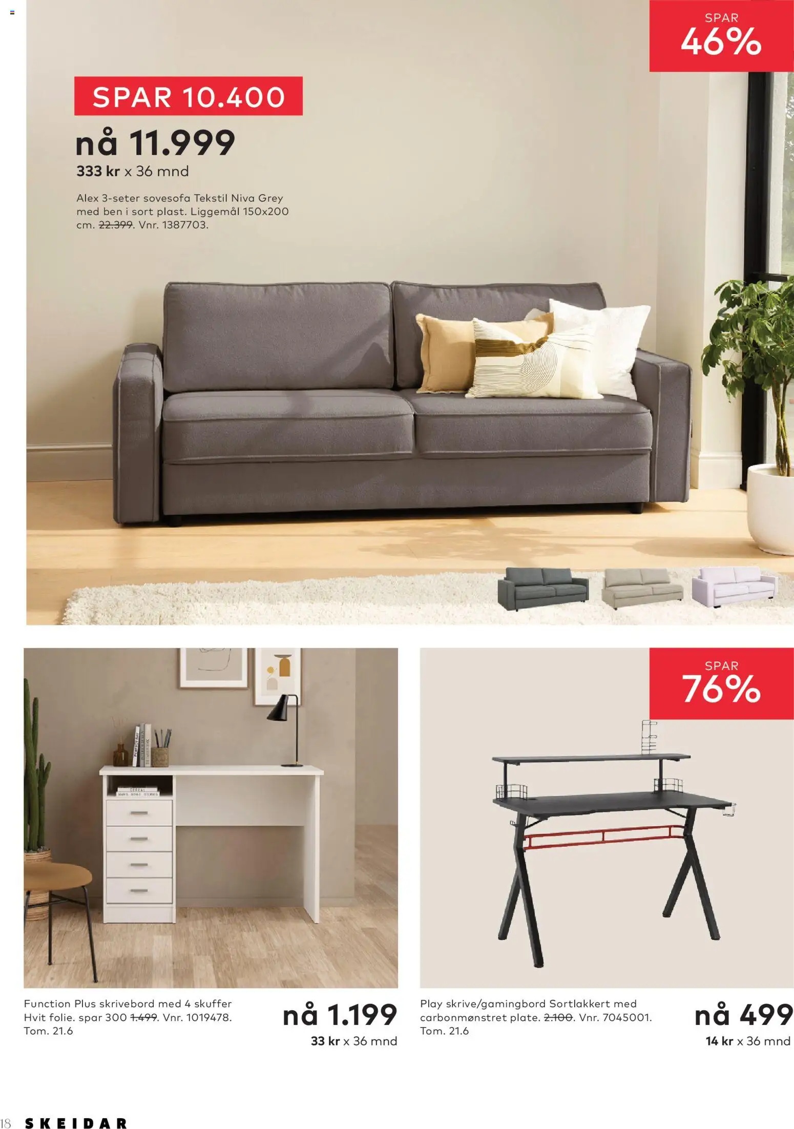 {H1} | Side: 18 | Produkter: Sovesofa, Skrivebord