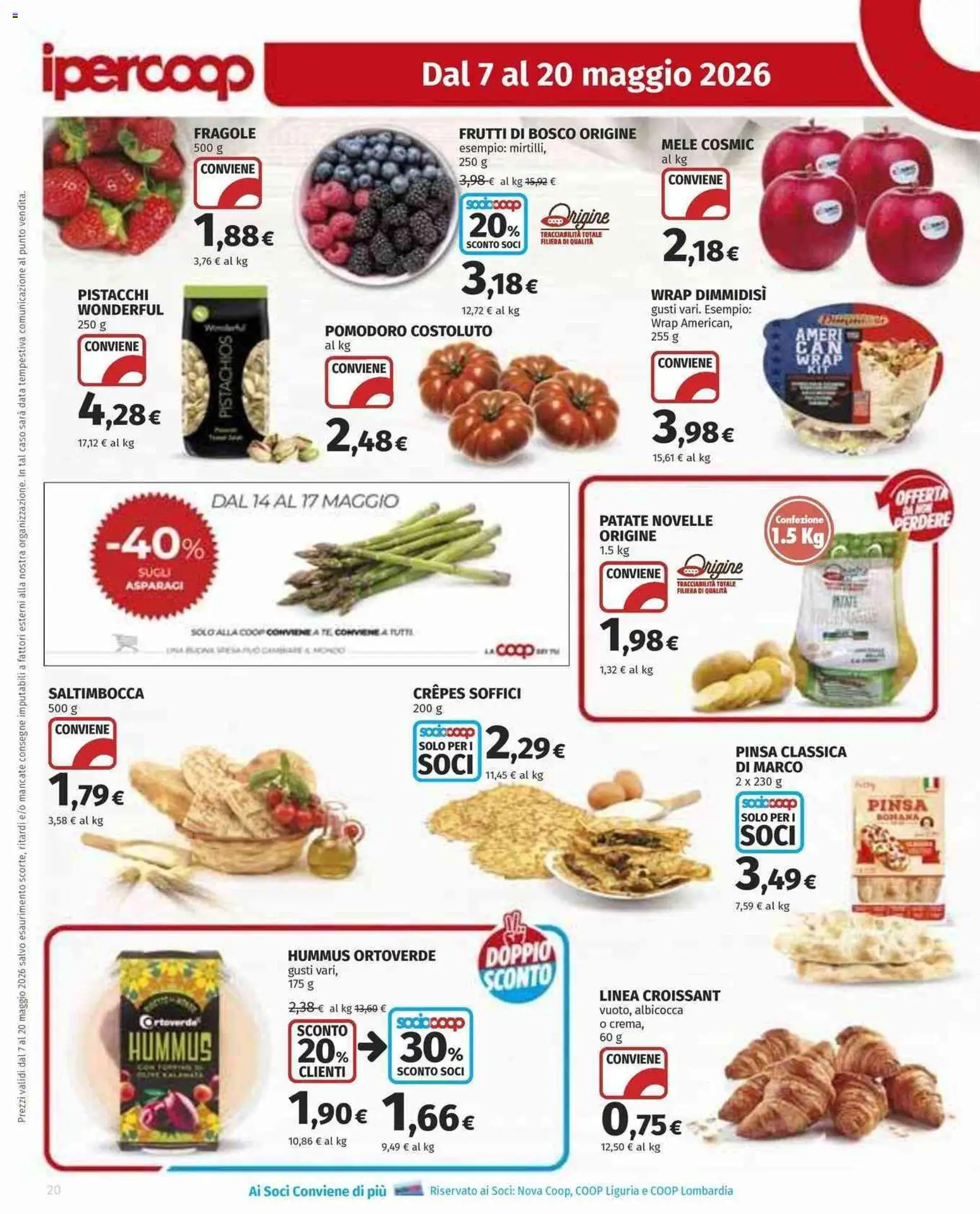 Volantino Ipercoop del 07.05.2026 | Pagina: 20 | Prodotti: Pomodoro, Data, Croissant, Pistacchi