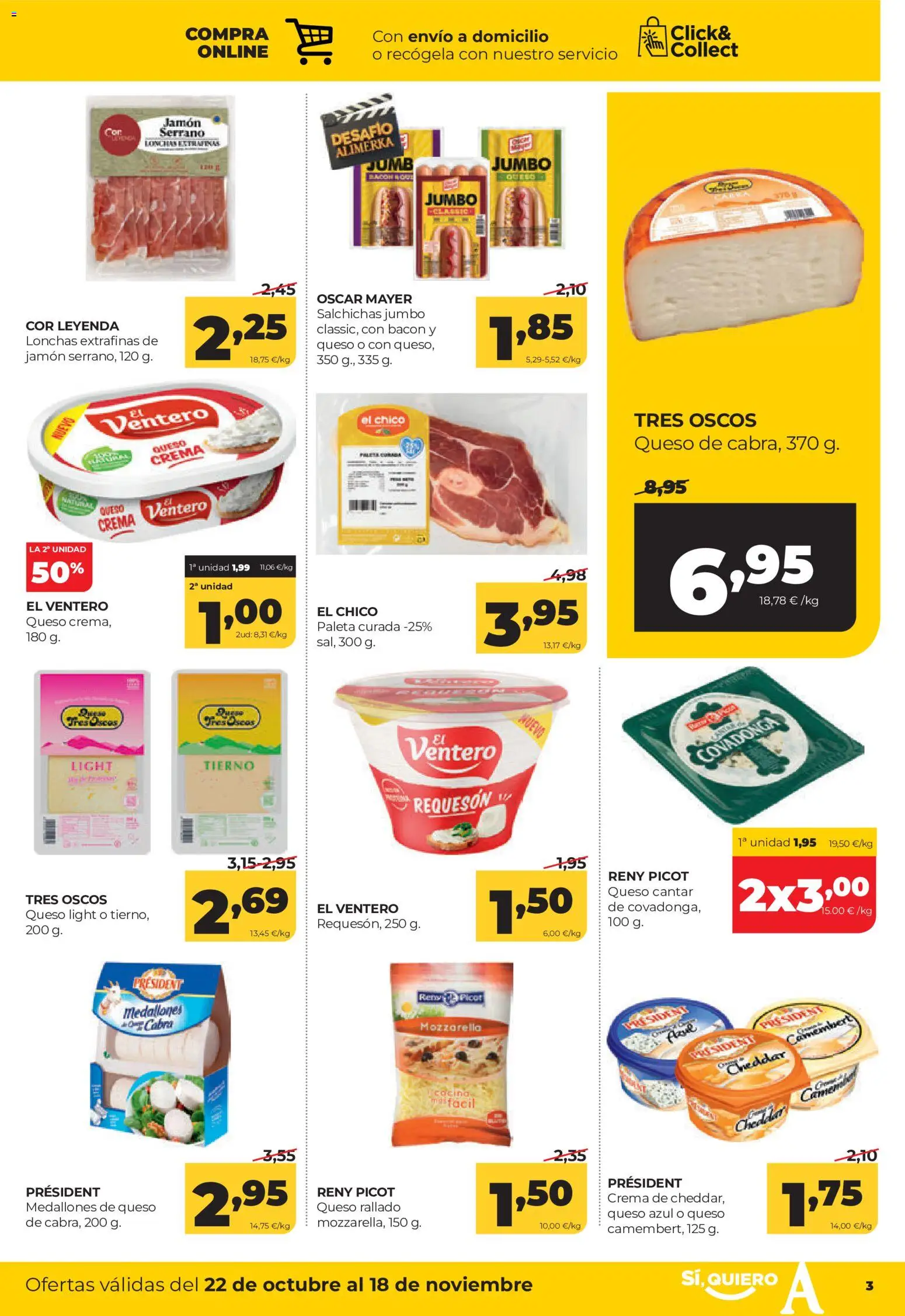Alimerka folleto Asturias │ válido desde el 22/10/2026 | Página: 3 | Productos: Queso rallado, Bacon, Salchichas, Queso azul