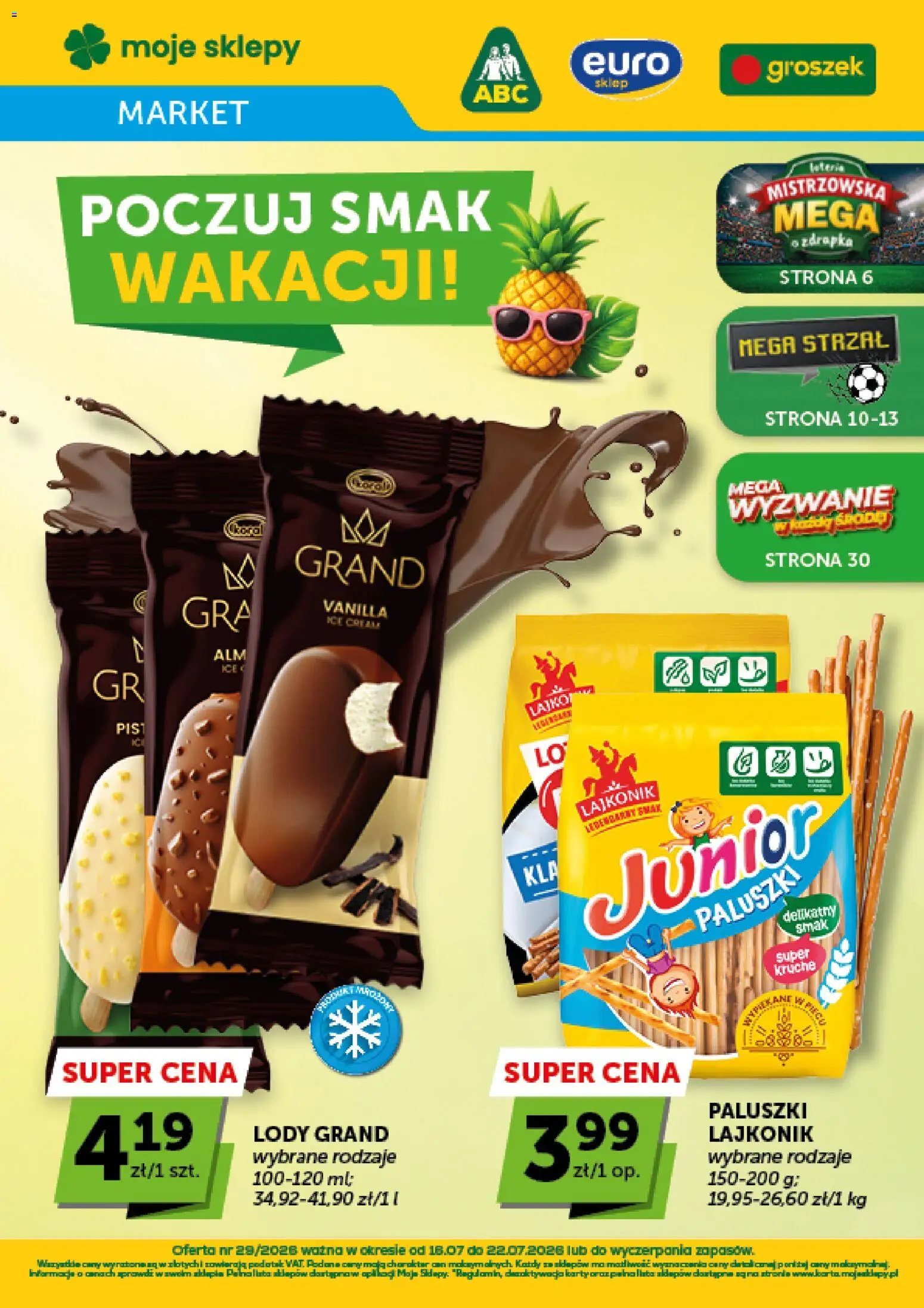 Groszek gazetka - Market od 16.07.2026 | Strona: 1 | Produkty: Groszek, Paluszki, Lody