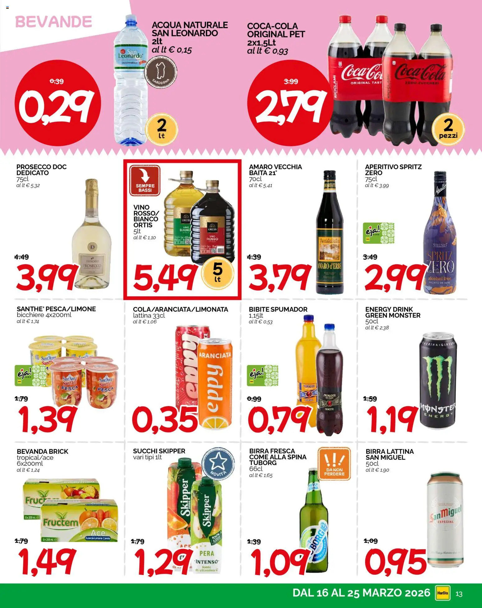 Volantino HarDis del 16.03.2026 | Pagina: 13 | Prodotti: Birra, Prosecco, Pera, Amaro