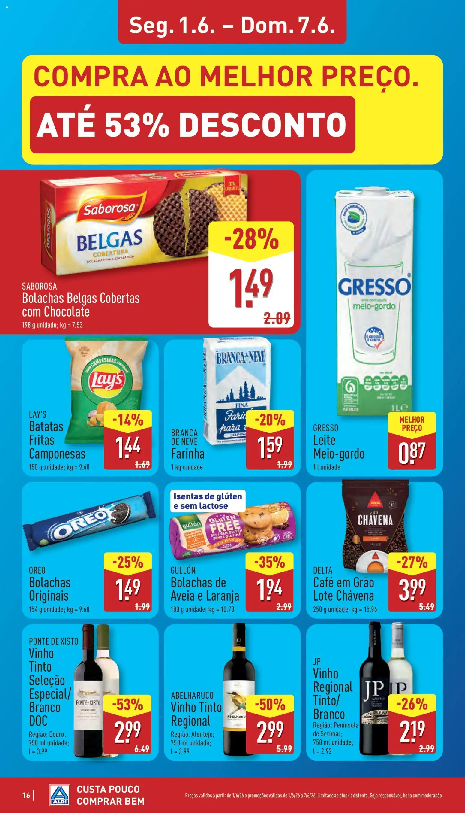 Aldi folheto │ válido de 01.06.2026 | Página: 16 | Produtos: Bolachas, Café, Chocolate, Vinho tinto