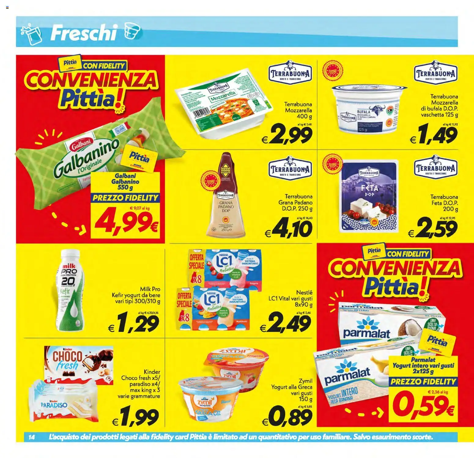Volantino SuperConveniente del 10/07/2026 | Pagina: 14 | Prodotti: Yogurt, Mozzarella, Grana Padano, Feta