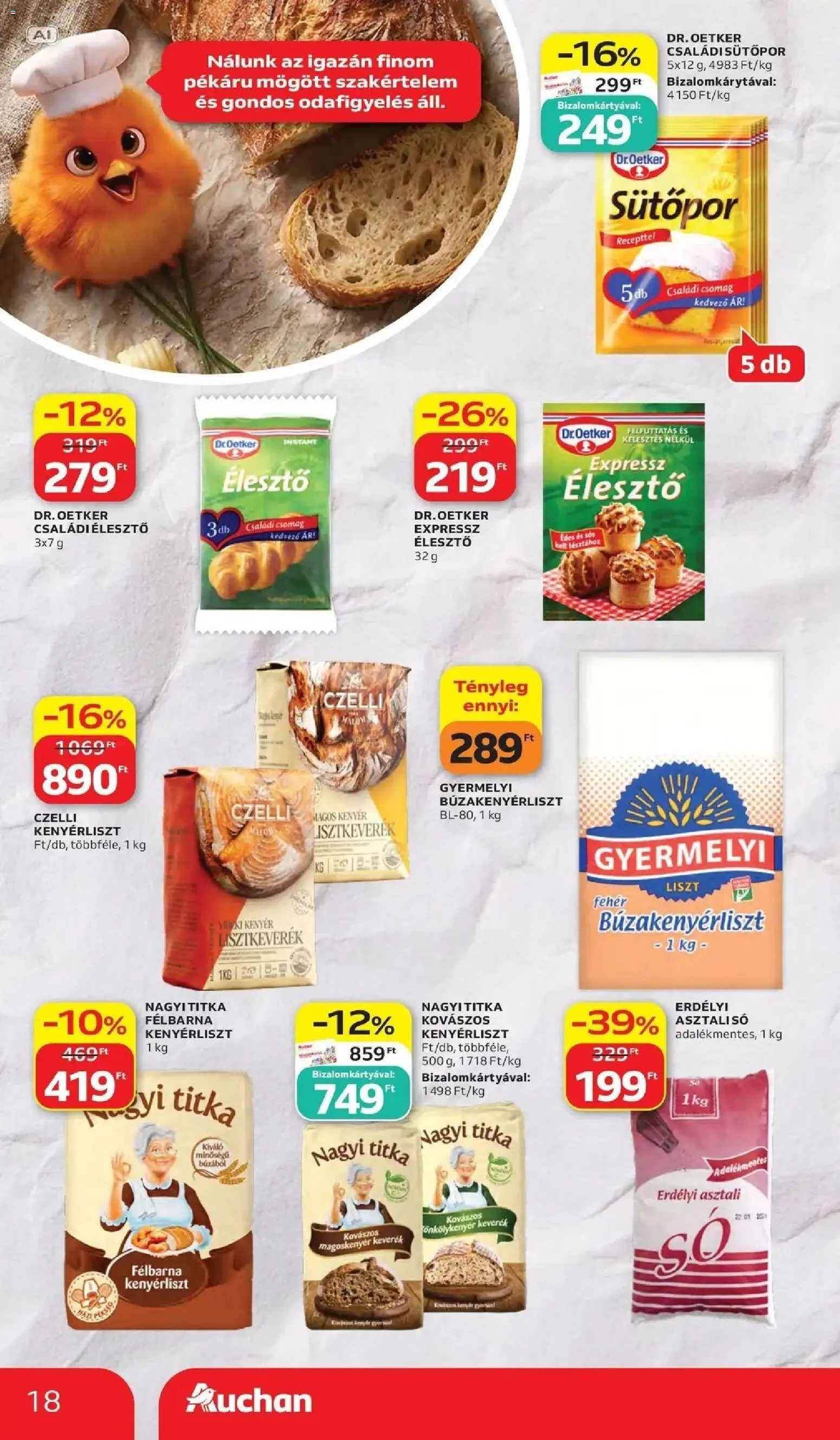 Auchan akciós újság Szolnok - 2026.10.15. -tól/töl > akció, lapozható szórólap 🛍️ | Oldal: 18 | Termékek: Kenyérliszt, Sütőpor, Liszt, Kenyér