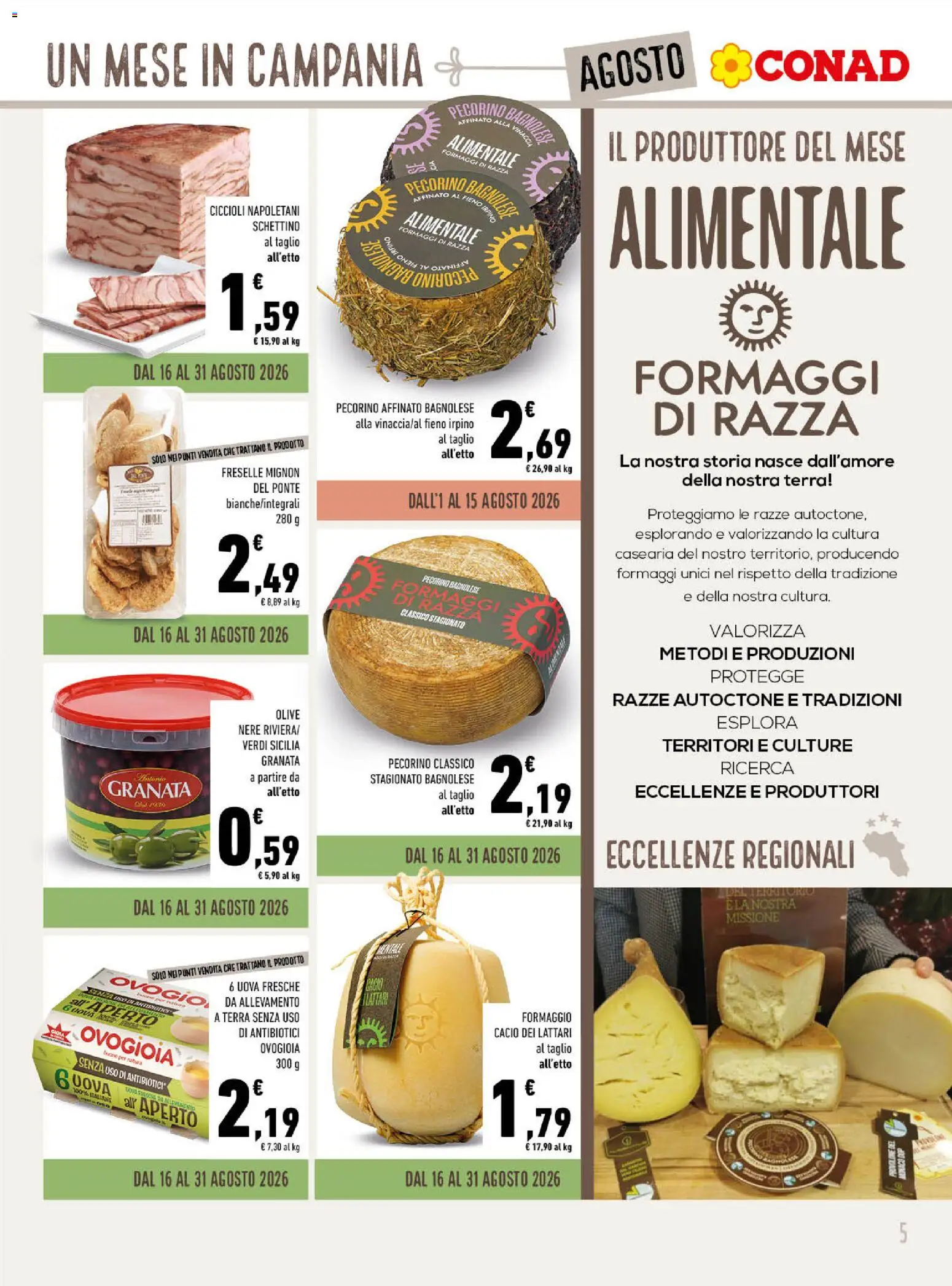Volantino Conad del 01/08/2026 | Pagina: 5 | Prodotti: Uova, Olive, Pecorino, Bagno
