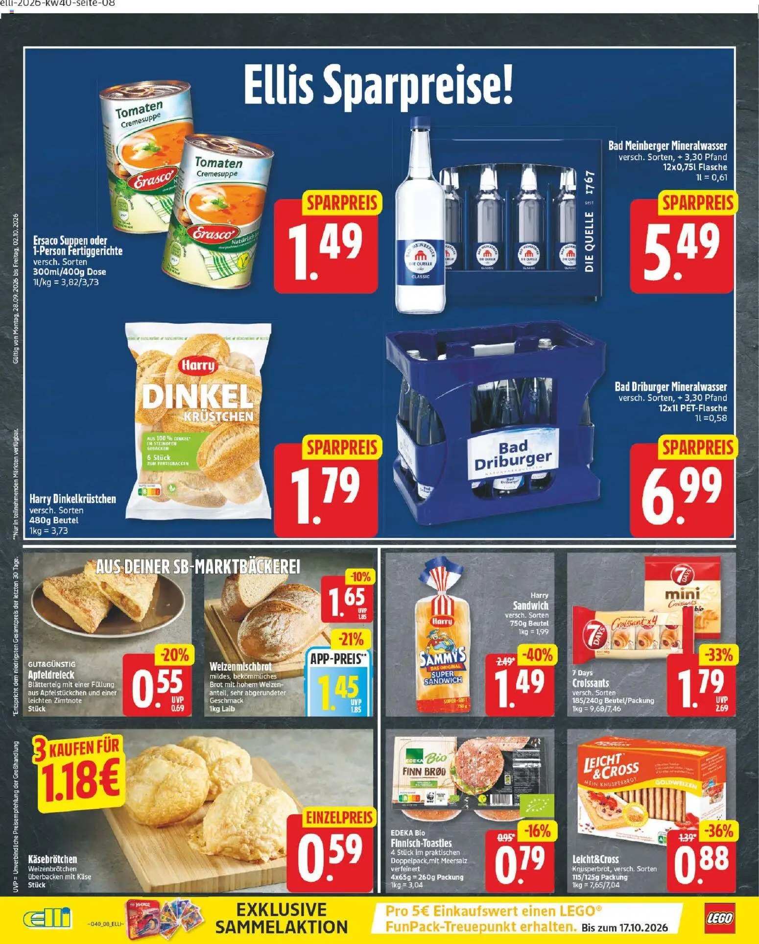 Elli Markt Prospekt Gütersloh – gültig ab 28.09.2026 | Seite: 8 | Produkte: Bad, Mineralwasser, Fertiggerichte, Brot