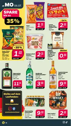 Netto Prospekt ab 06.07.2026 gültig | Seite: 14 | Produkte: Erdnüsse, Likör, Jägermeister, Chips
