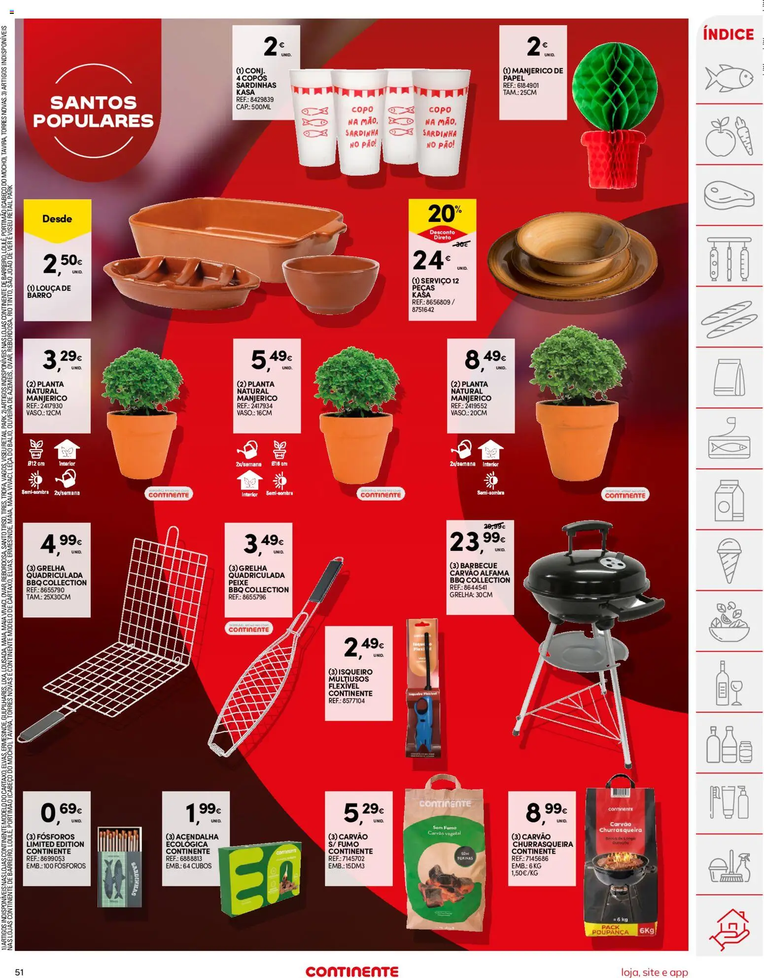 Continente folheto │ válido de 16.06.2026 | Página: 51 | Produtos: Copos, Carvão vegetal, Sardinhas, Peixe