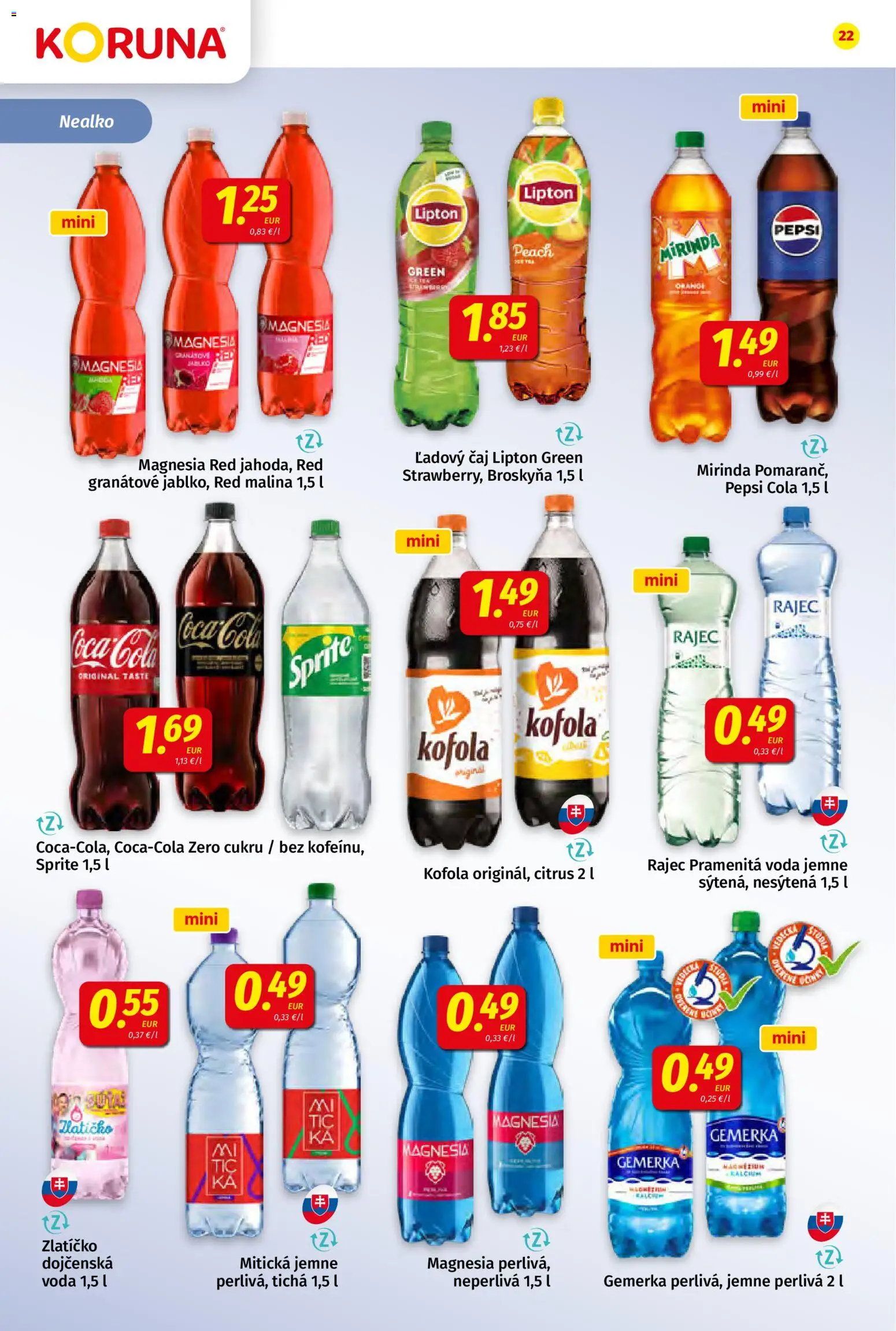 Nové Koruna akcie – leták je platný od 20.03.2026 | Strana: 22 | Produkty: Rajec, Magnesia, Mitická, Cola