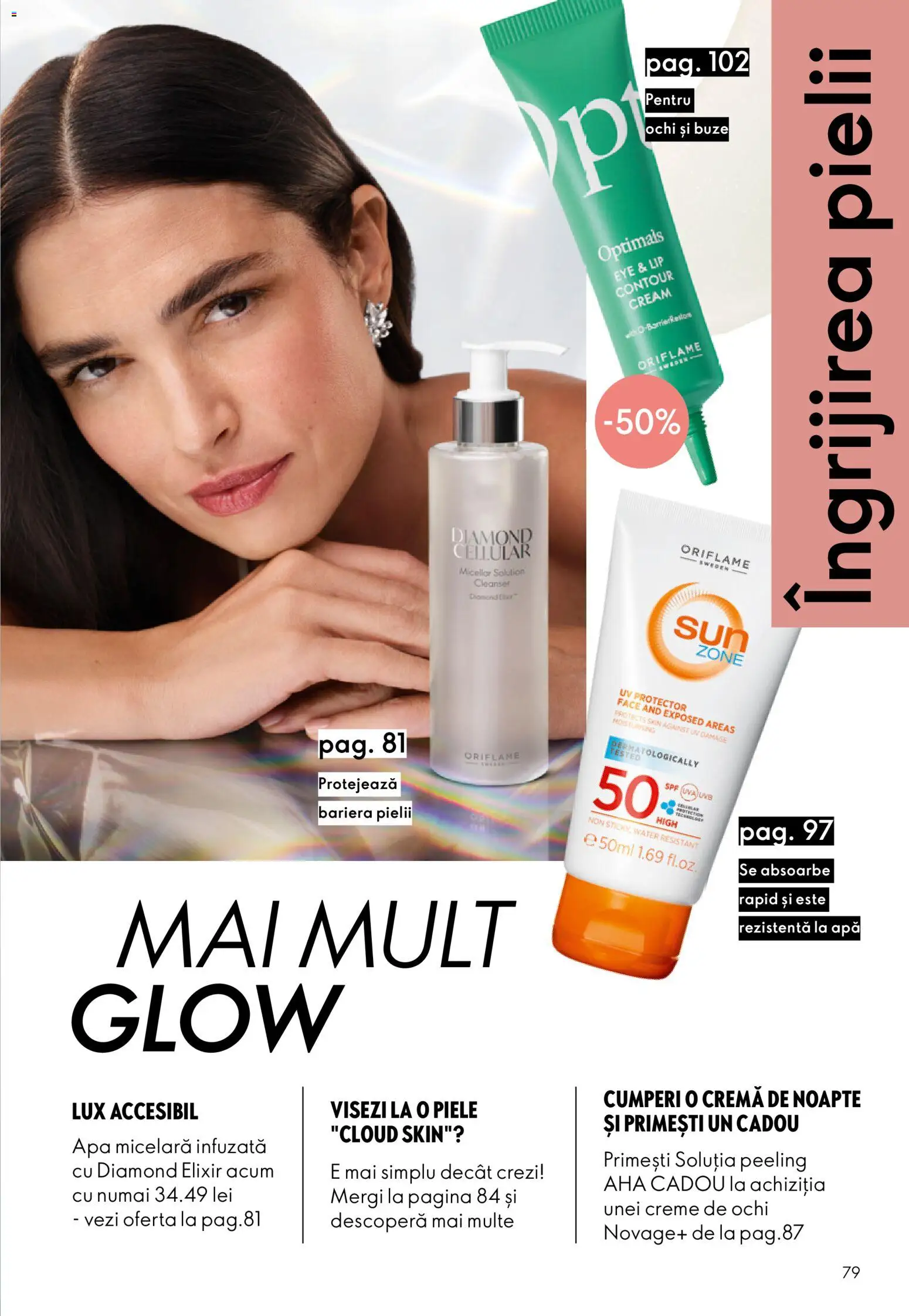Noul catalog Oriflame – valabil de la 29.07.2026 | Pagină: 79 | Produse: Elixir, Cremă de noapte, Peeling, Apă