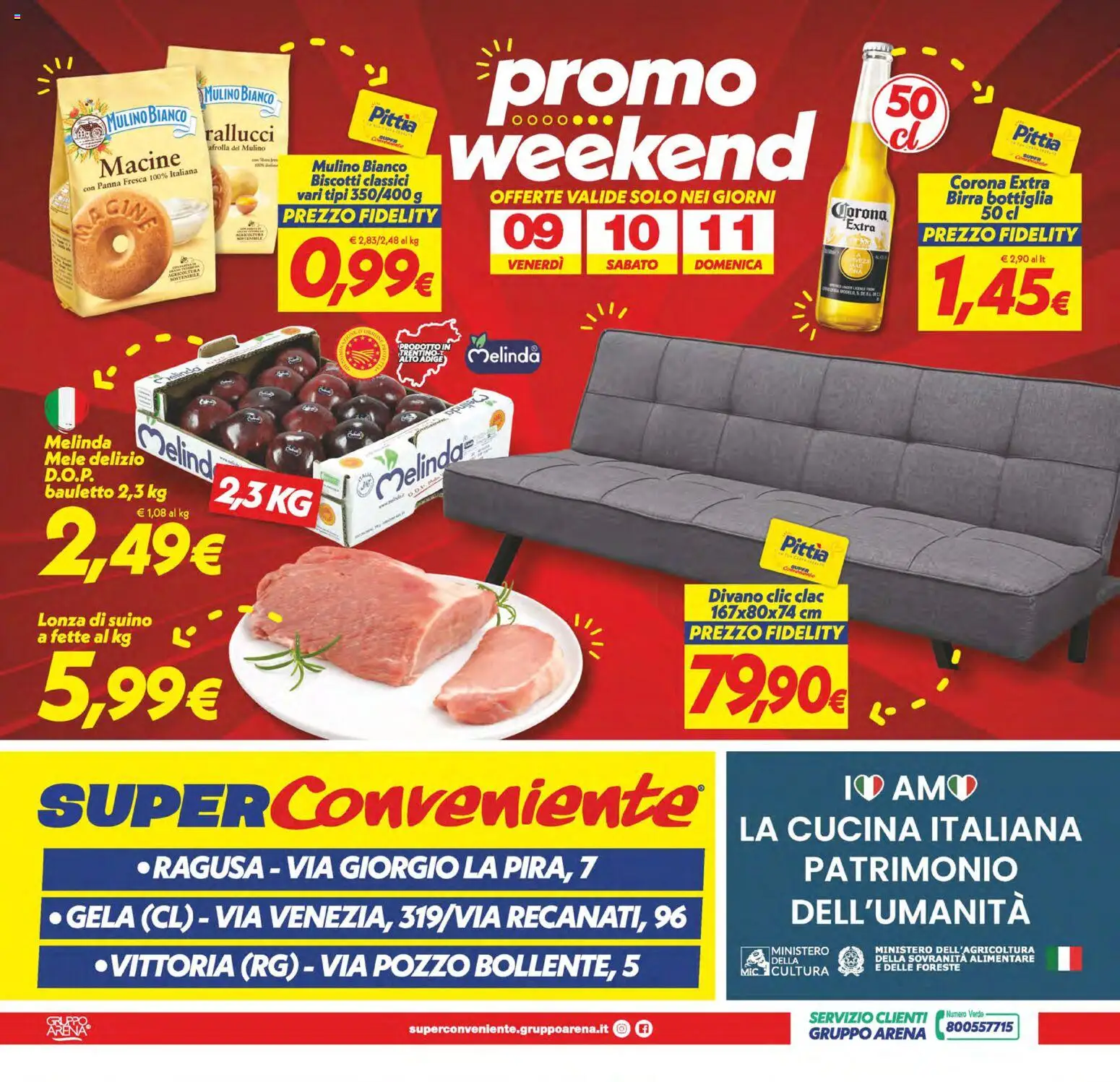 Volantino SuperConveniente del 02/10/2026 | Pagina: 24 | Prodotti: Biscotti, Suino, Divano, Bottiglia