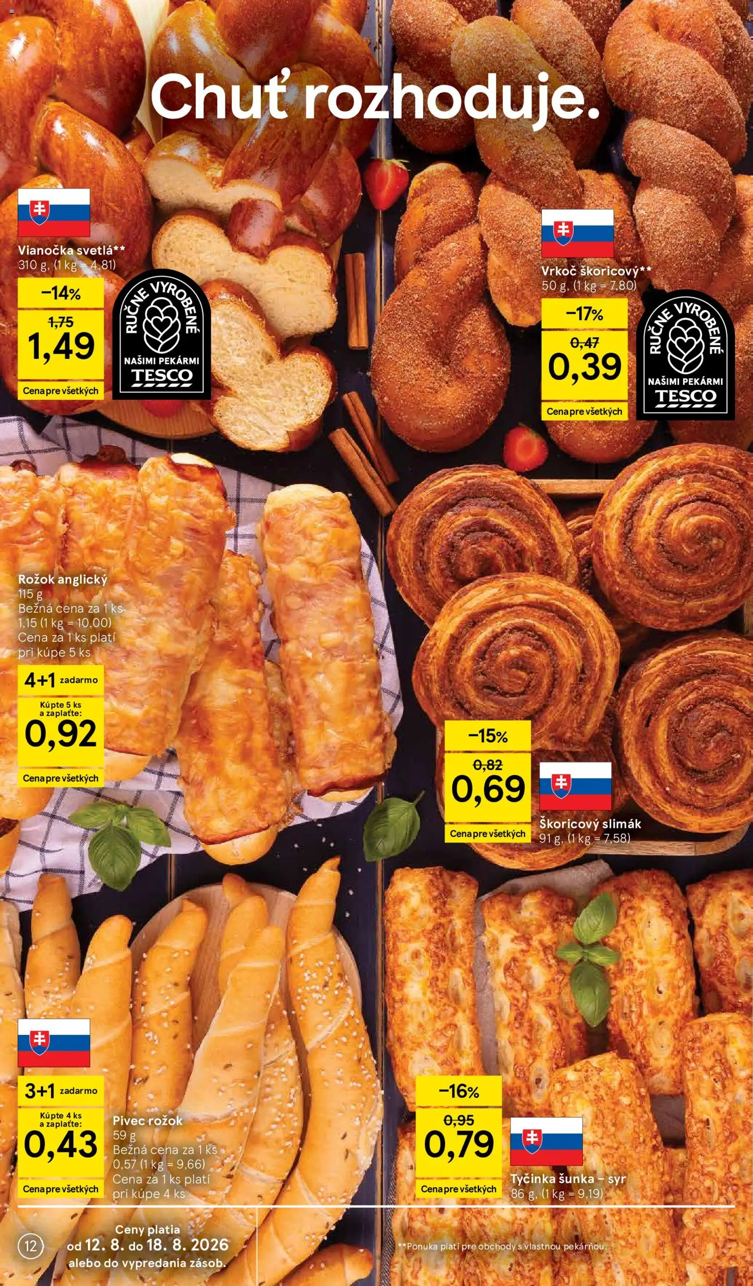 Nové Tesco akcie – leták je platný od 12.08.2026 | Strana: 12 | Produkty: Syr, Šunka, Vianočka, Svetlá
