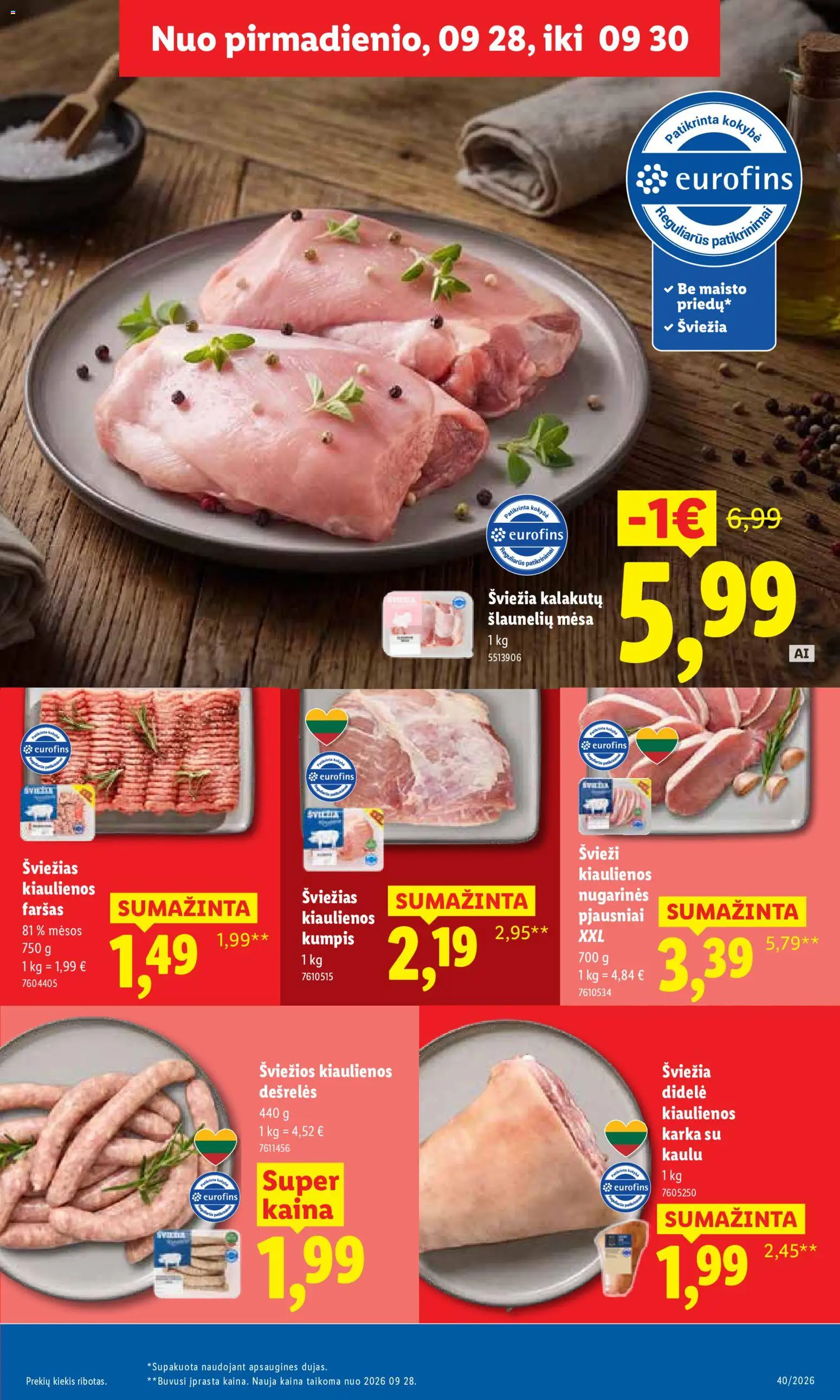 LIDL akcijos nuo 2026.09.28 | Puslapis: 7 | Prekių: Kiaulienos, Dešrelės, Kumpis