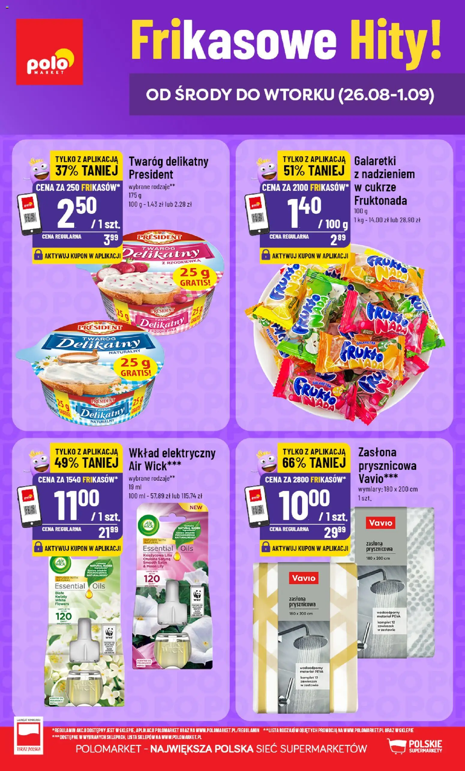 POLOmarket gazetka - Frikasowe Hity od 26.08.2026 | Strona: 1 | Produkty: Galaretka, Air Wick, Twaróg, Kwiaty