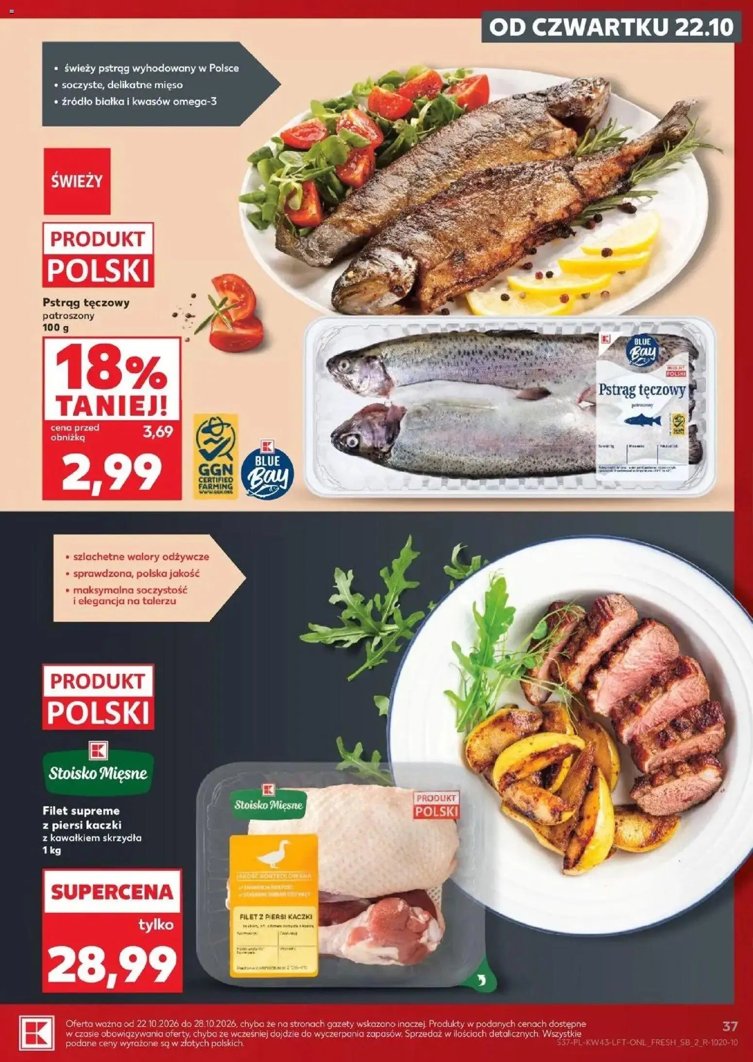 Kaufland aktualna gazetka od 22.10.2026 - od jutra PDF | Strona: 37 | Produkty: Pstrąg tęczowy, Piersi, Gazety, Pstrąg