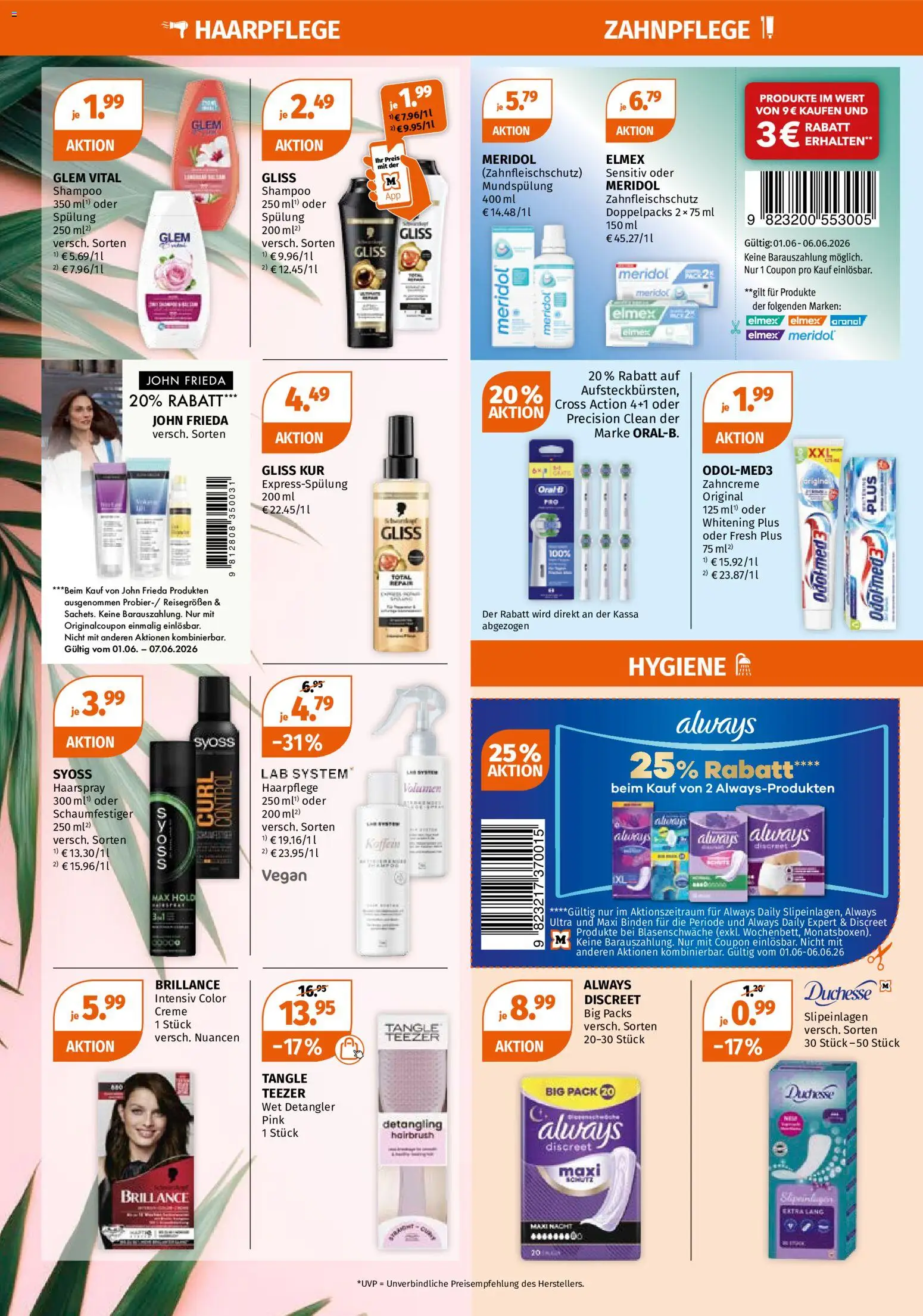 Müller Flugblatt gültig ab 01.06.2026 | Seite: 4 | Produkte: Shampoo, Spülung, Haarspray, Creme