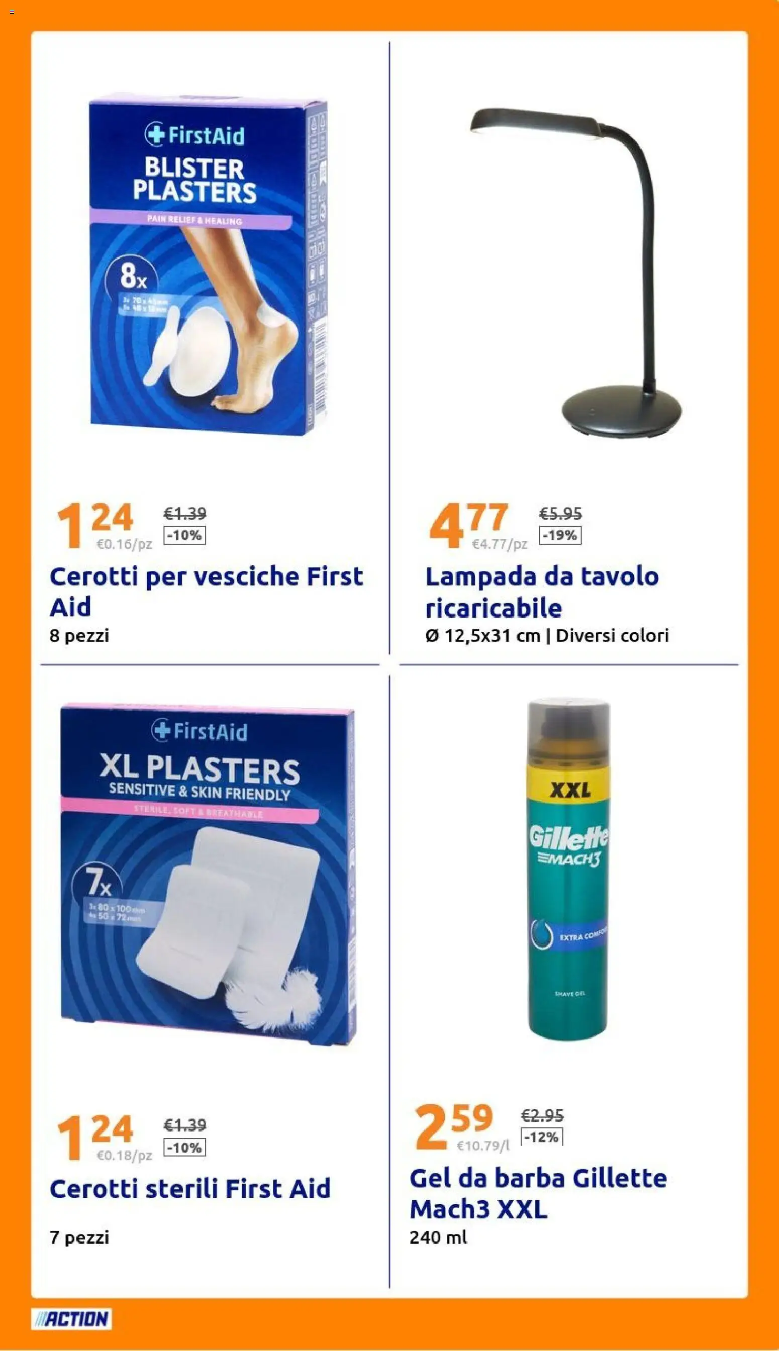 Volantino Action del 19/08/2026 | Pagina: 23 | Prodotti: Cerotti, Lampada da tavolo, Tavolo, Lampada