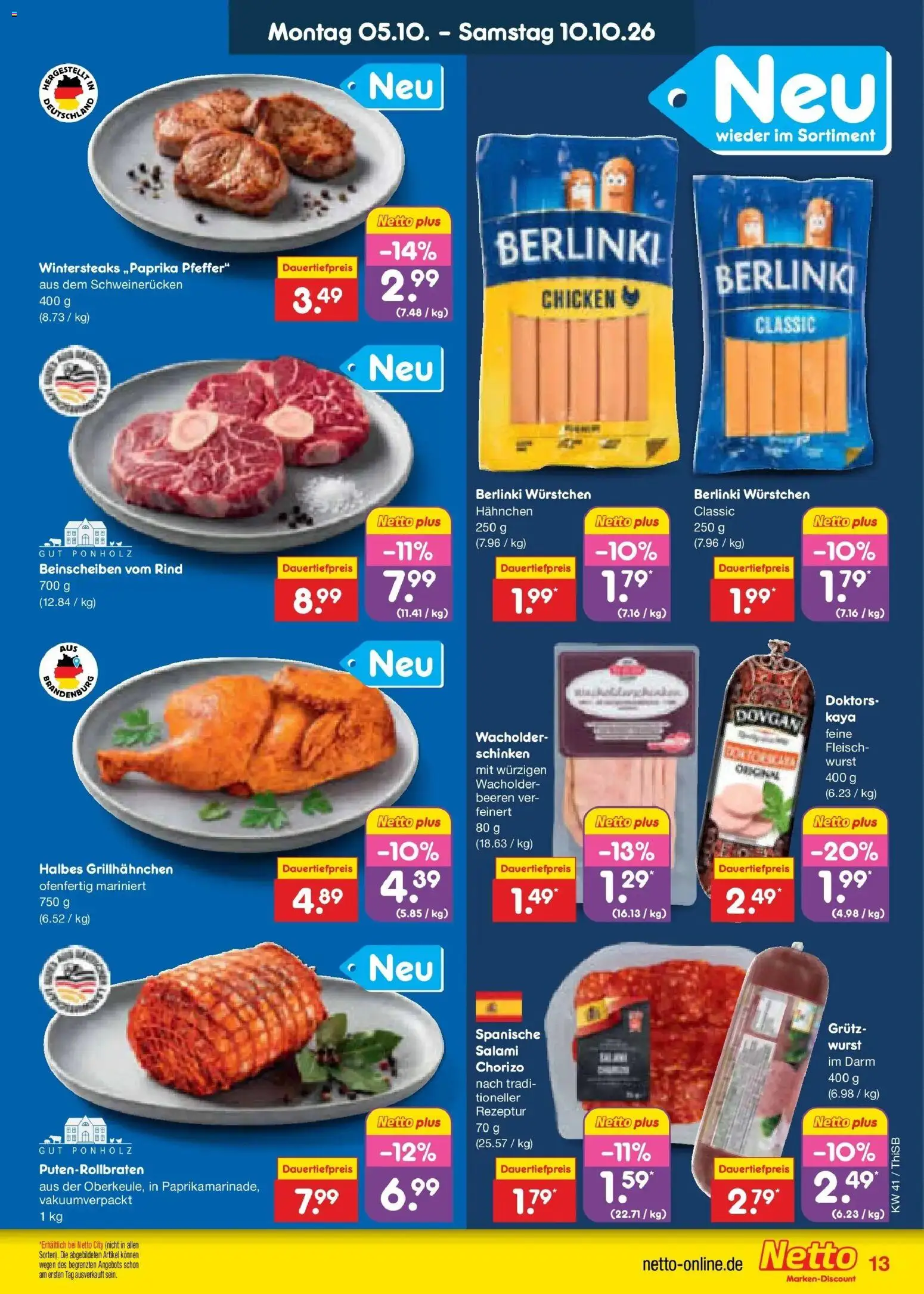 Netto Marken-Discount Prospekt Pirna – gültig ab 05.10.2026 | Seite: 13 | Produkte: Hahnchen, Pfeffer, Wurst, Schinken