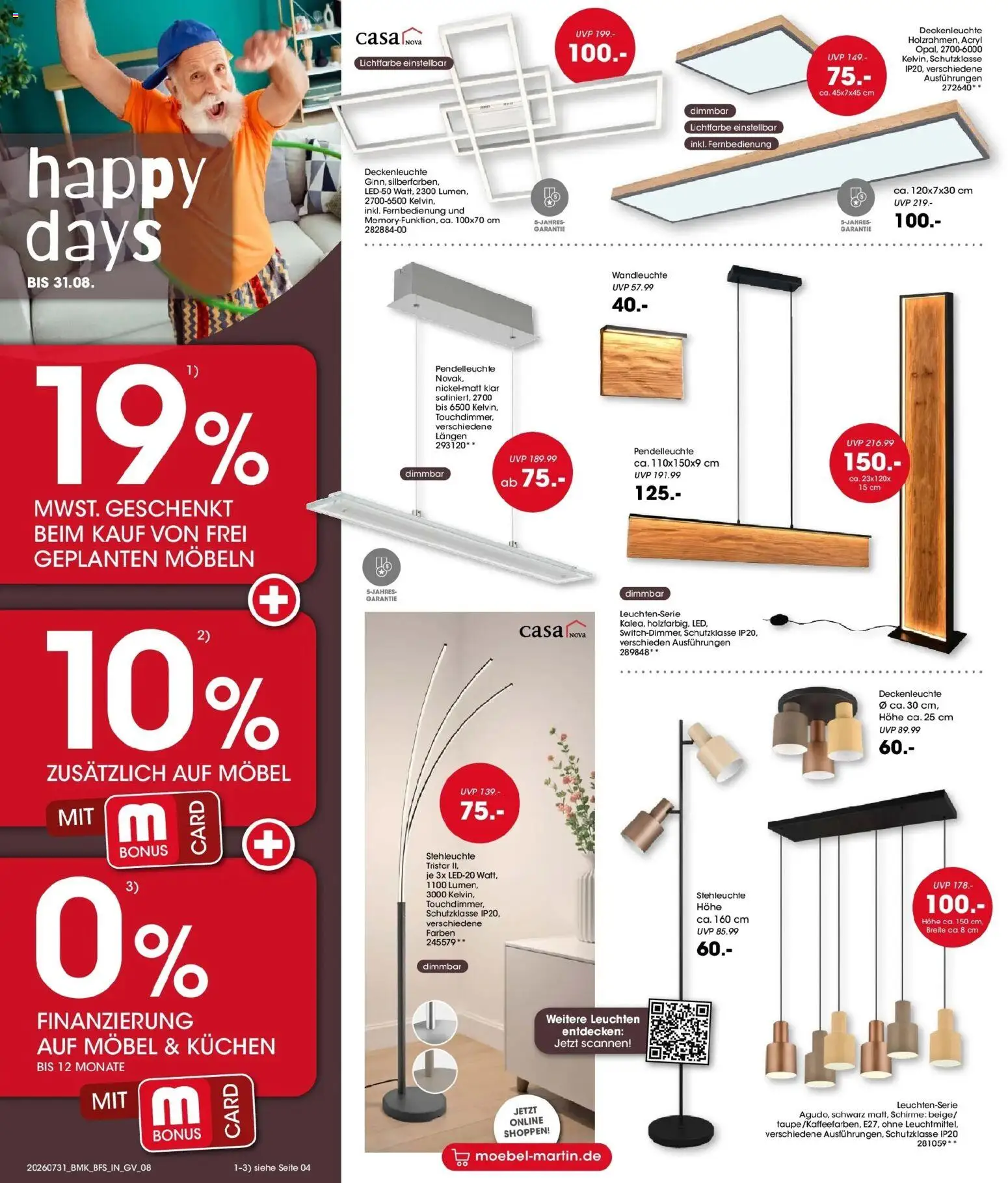 Möbel Martin Happy Days – gültig ab 31.07.2026 | Seite: 8 | Produkte: Wandleuchte, Kuchen