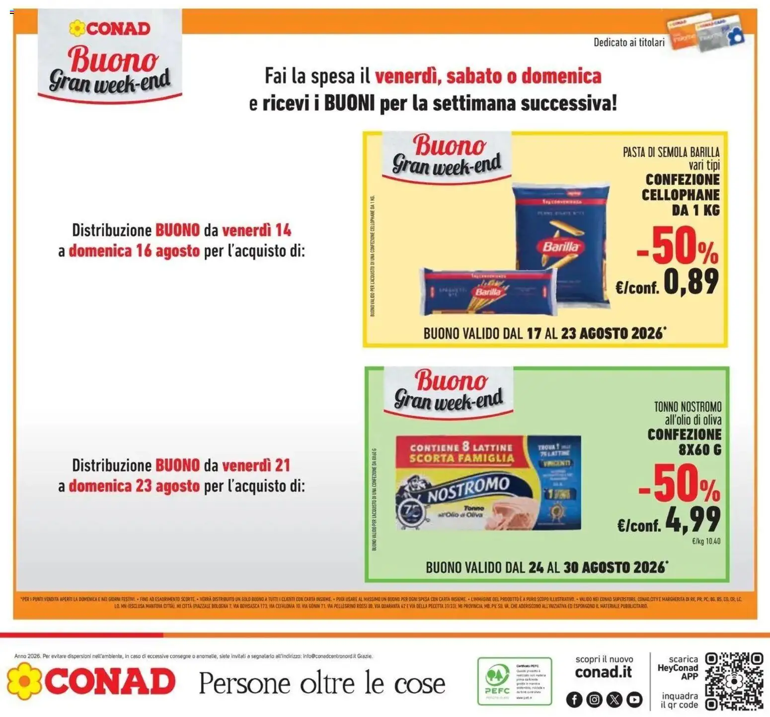 Volantino Conad dal 12/08/2026 > Anteprima | Pagina: 46 | Prodotti: Pasta di semola, Pasta, Barilla, Tonno