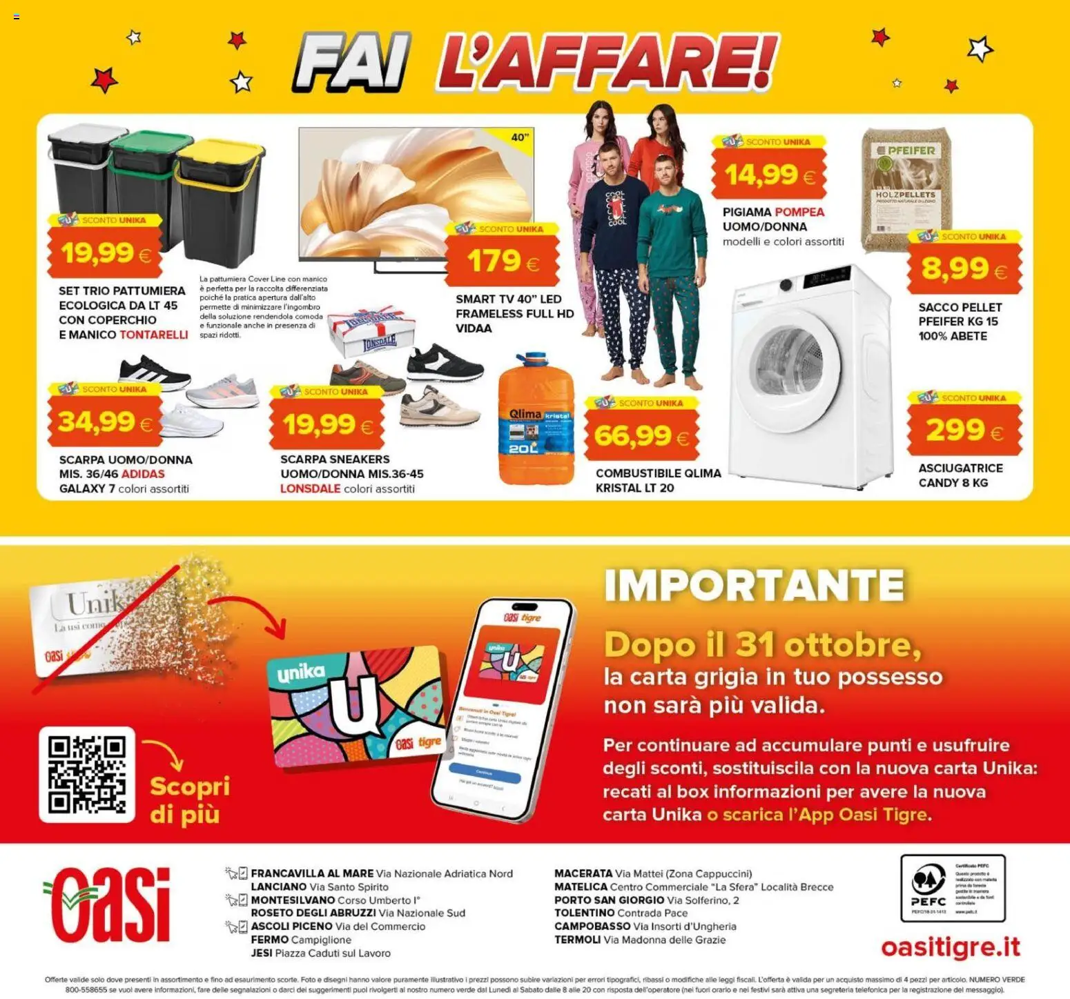 Volantino Oasi del 08/10/2026 | Pagina: 24 | Prodotti: Pellet, Pigiama, Asciugatrice, TV