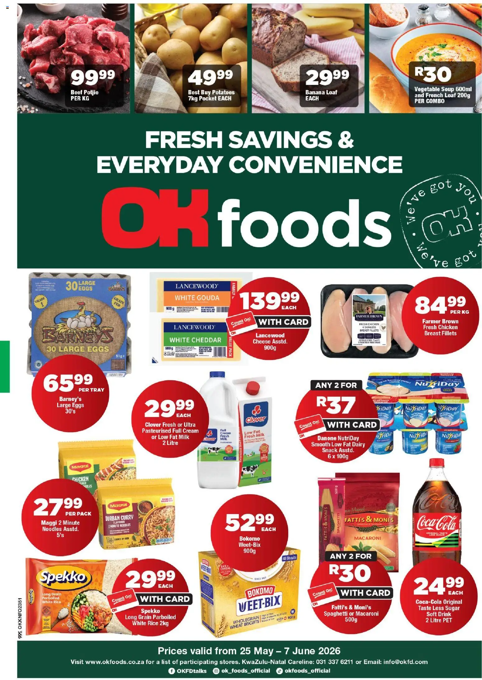 New OK Foods catalogue – valid from 25.05.2026 | Page: 1 | Products: Cheese, Chicken, Soup, Sugar