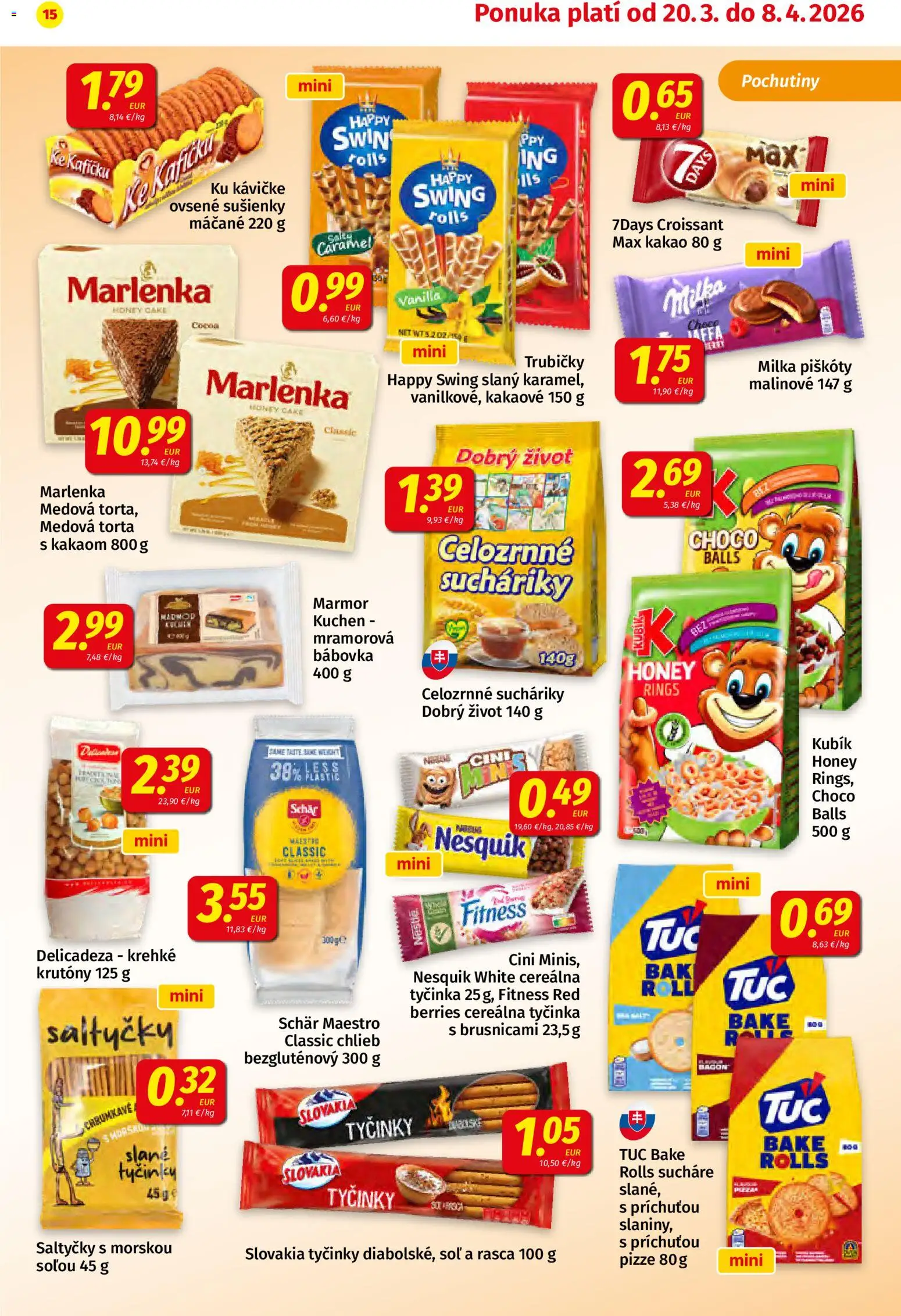 Nové Koruna akcie – leták je platný od 20.03.2026 | Strana: 15 | Produkty: Croissant, Soľ, Nesquik, Kakao