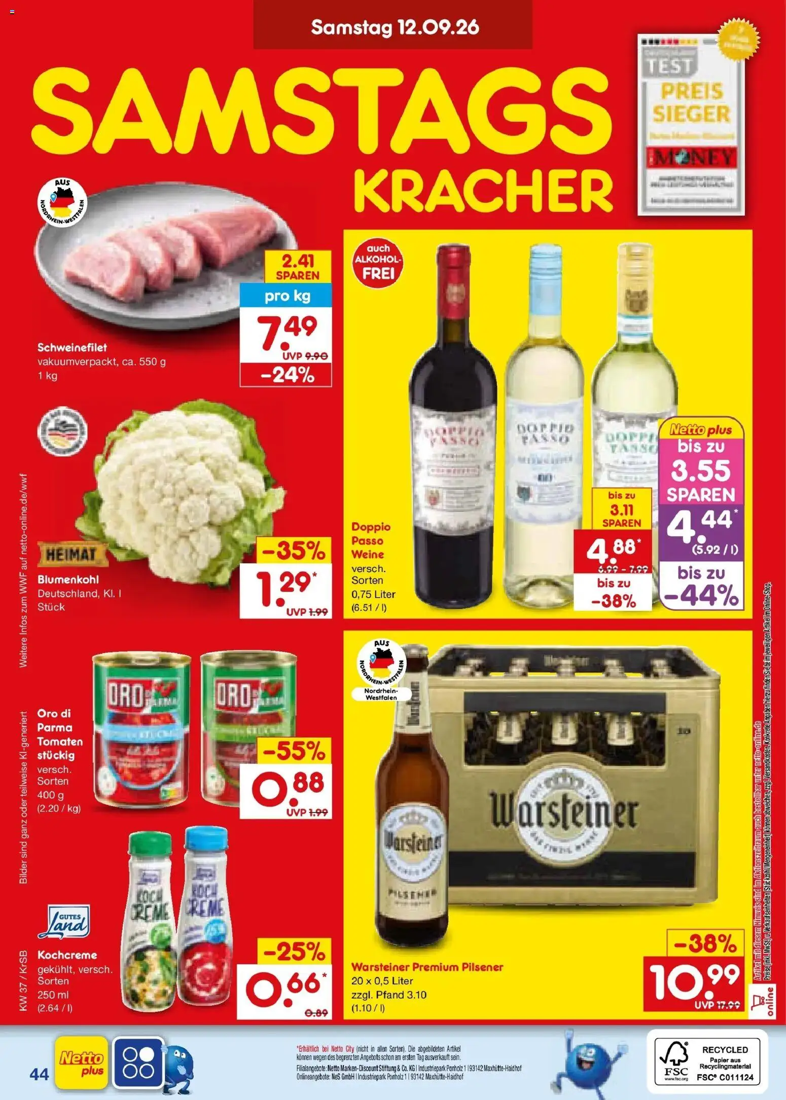 Netto Marken-Discount Prospekt Baesweiler – gültig ab 07.09.2026 | Seite: 62 | Produkte: Tomaten, Oro di parma, Alkohol, Warsteiner