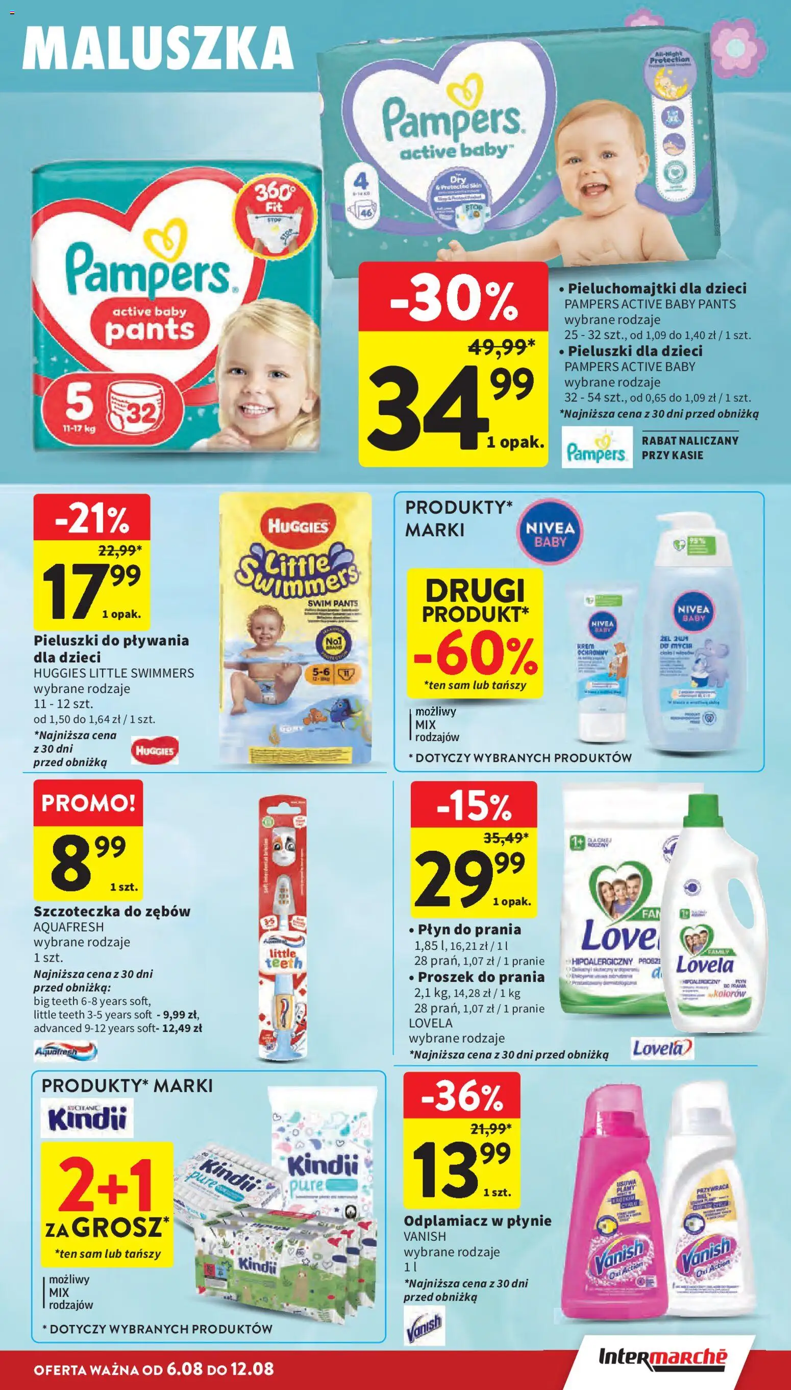 Intermarche gazetka od 06.08.2026 | Strona: 35 | Produkty: Vanish, Pampers, Pieluchomajtki, Lovela