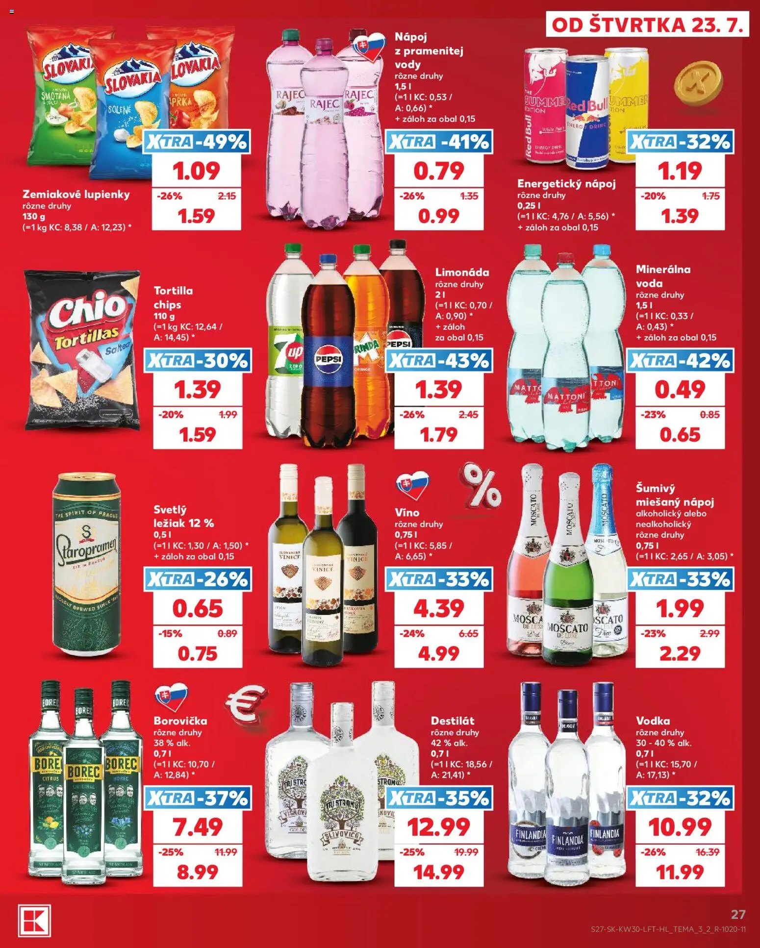 Nové Kaufland akcie – leták je platný od 23.07.2026 | Strana: 27 | Produkty: Borovička, Rajec, Staropramen, Pepsi