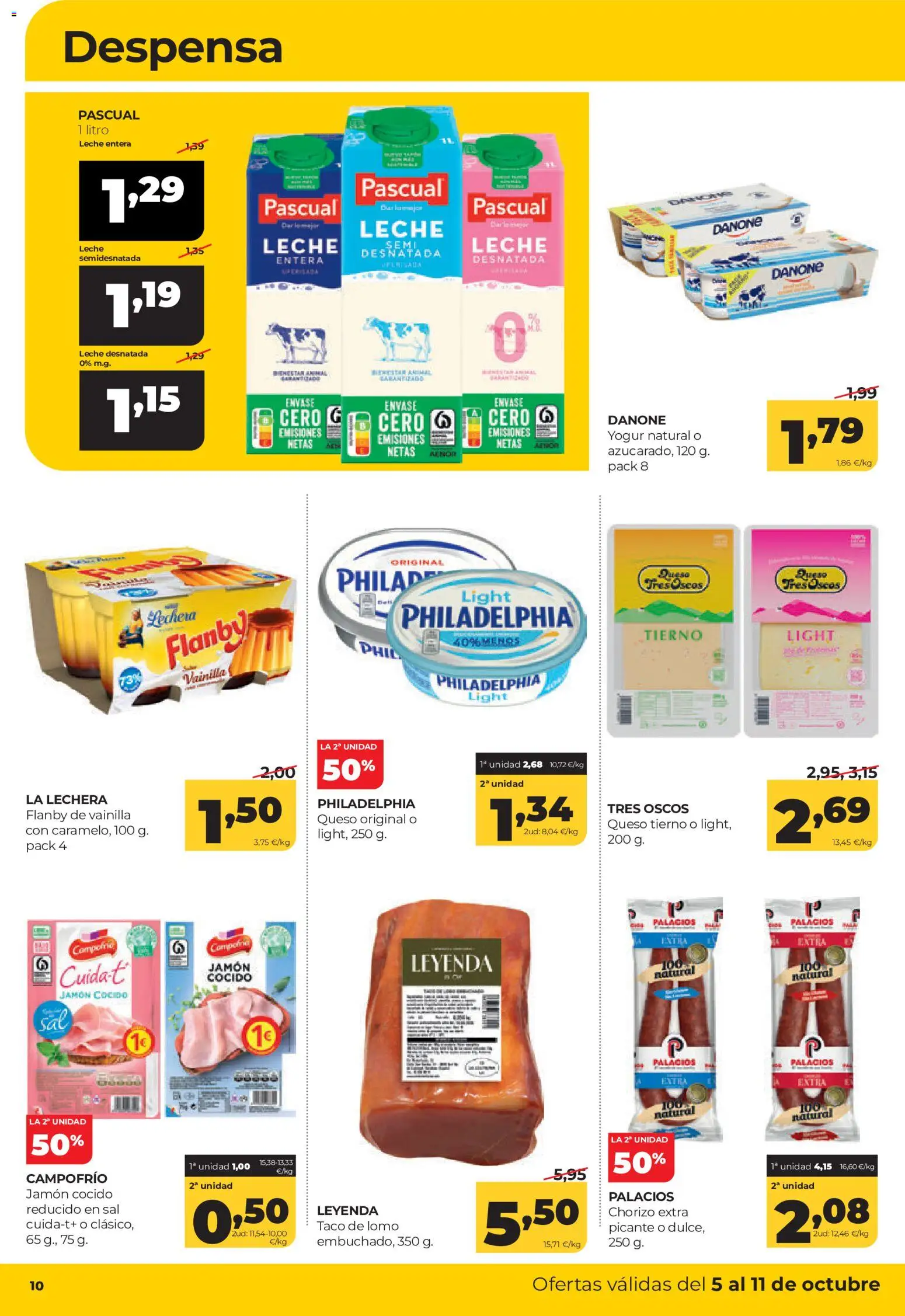 Alimerka folleto Castilla y León │ válido desde el 05/10/2026 | Página: 10 | Productos: Leche desnatada, Lomo, Jamón cocido, Yogur natural