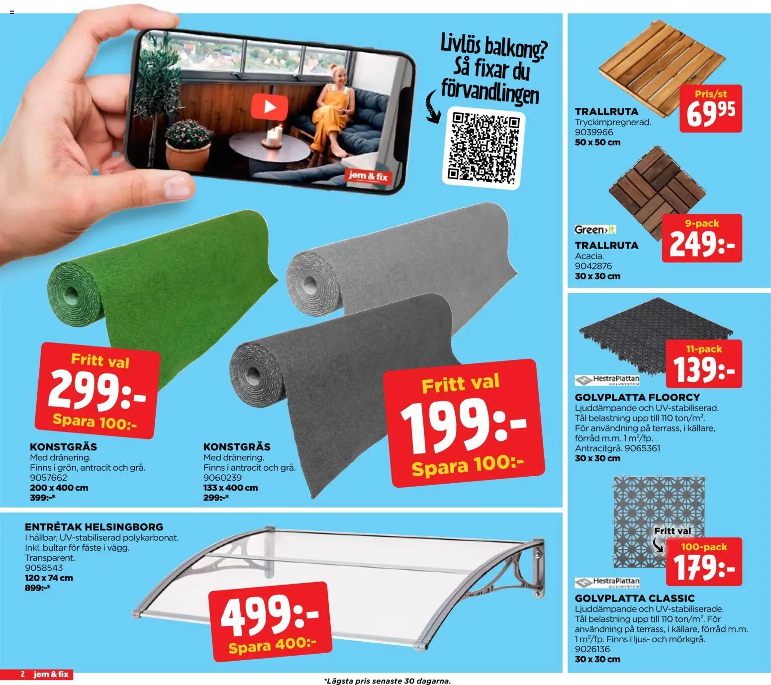 Jem & Fix reklamblad aktuell från 20/07/2026 | Sida: 2 | Produkter: Konstgräs, Ljus