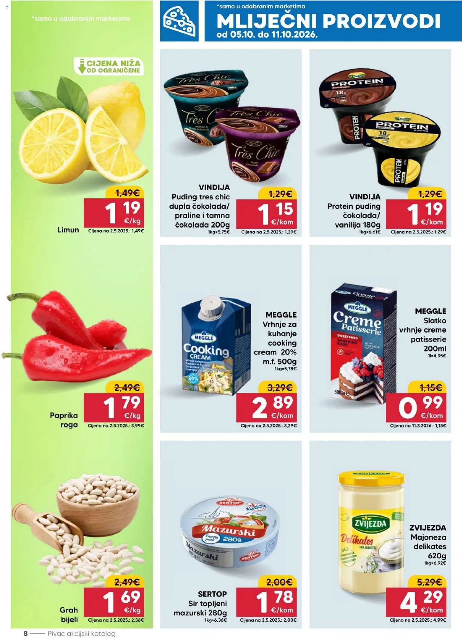 Pivac katalog | vrijedi od 05.10.2026 | Stranica: 8 | Proizvodi: Vindija, Grah, Puding, Mliječni proizvodi