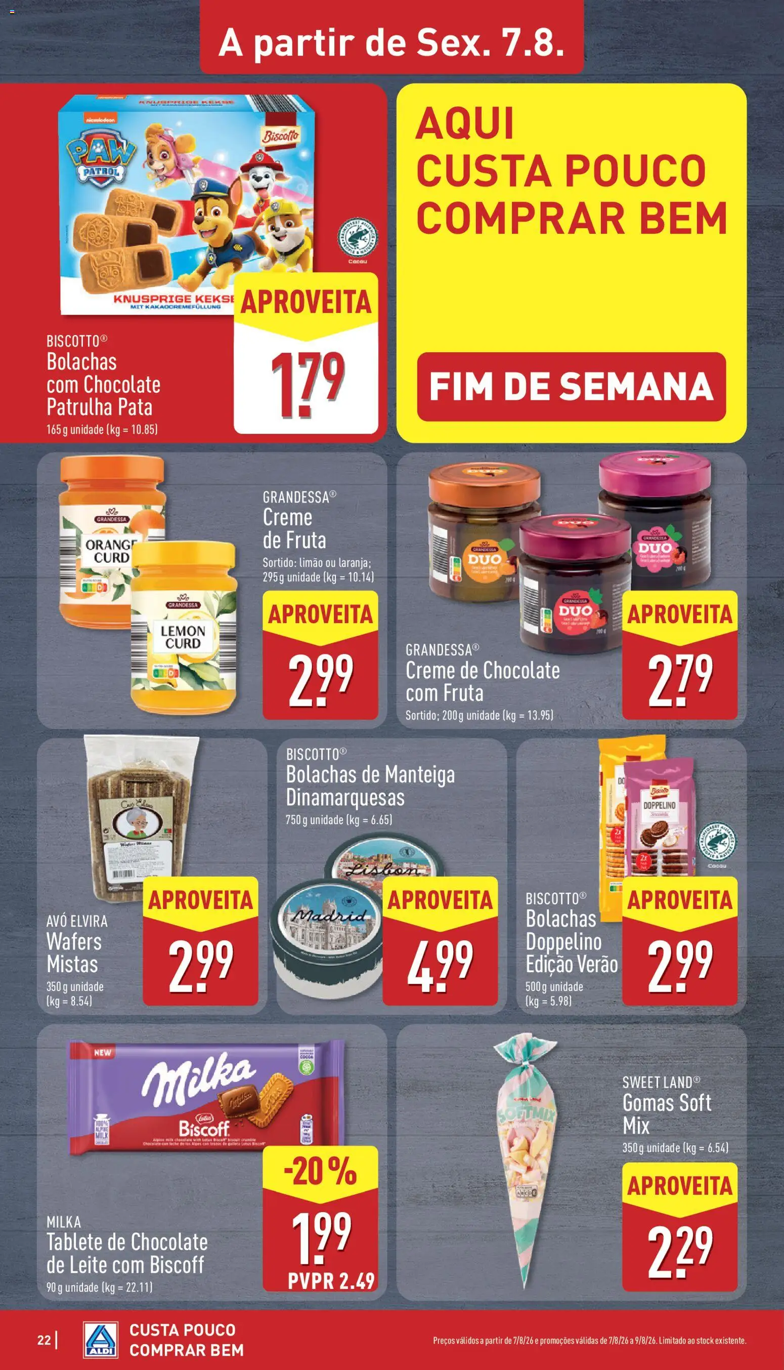 Aldi folheto │ válido de 03/08/2026 | Página: 22 | Produtos: Bolachas, Leite, Manteiga, Gomas