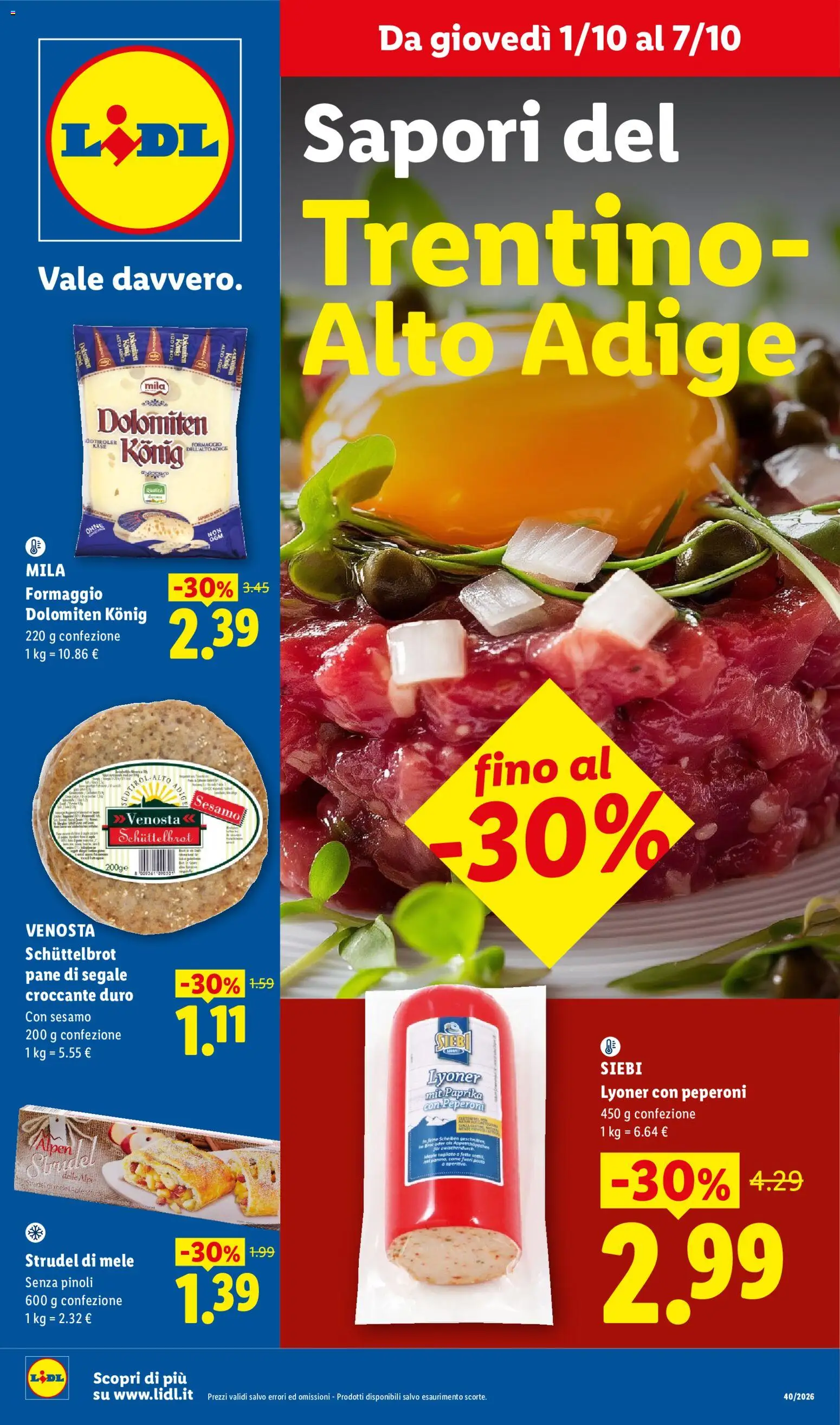 Volantino Lidl del 01/10/2026 | Pagina: 1 | Prodotti: Pane, Formaggio, Strudel di mele, Sesamo