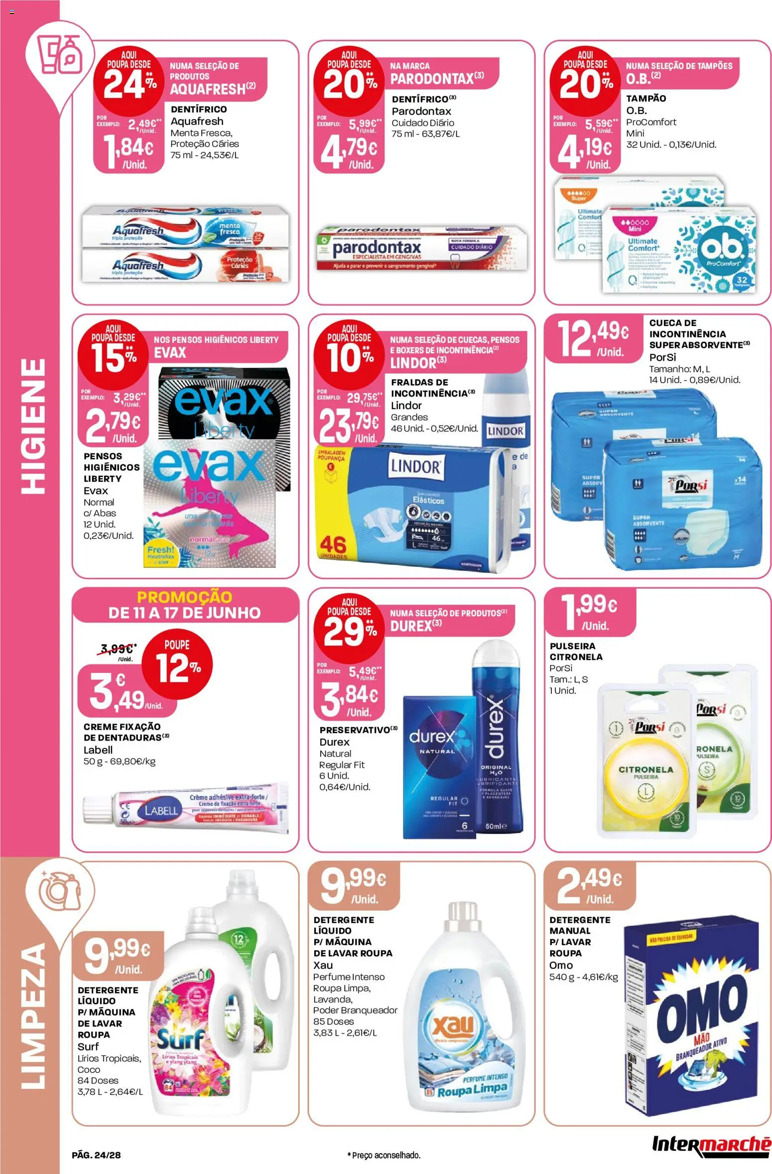 Intermarché Folheto Contact │ válido de 11.06.2026 | Página: 24 | Produtos: Pulseira, Fraldas, Perfume, Detergente