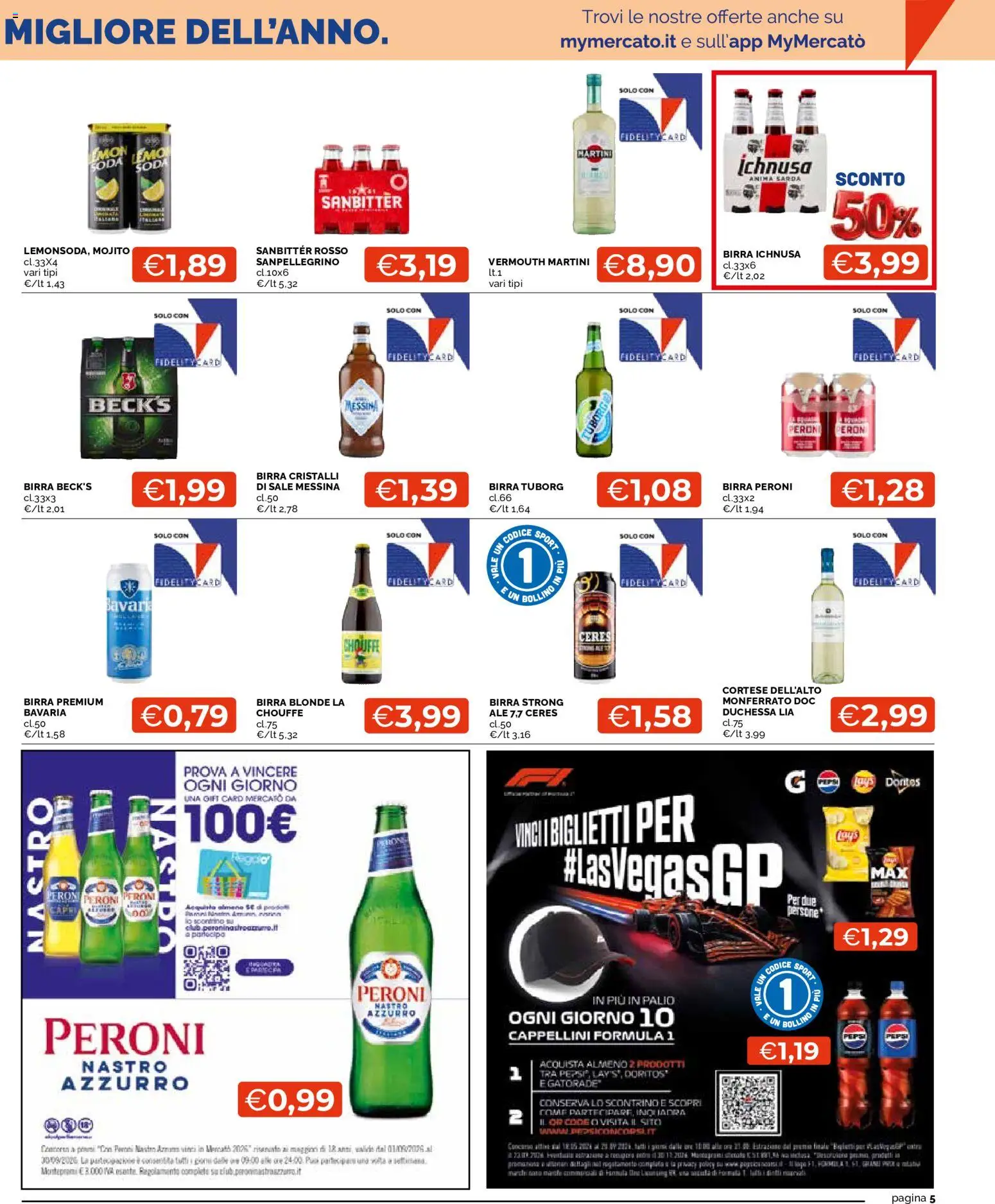 Volantino Mercatò del 03/09/2026 | Pagina: 5 | Prodotti: Birra, Martini, Ceres, Birra Peroni