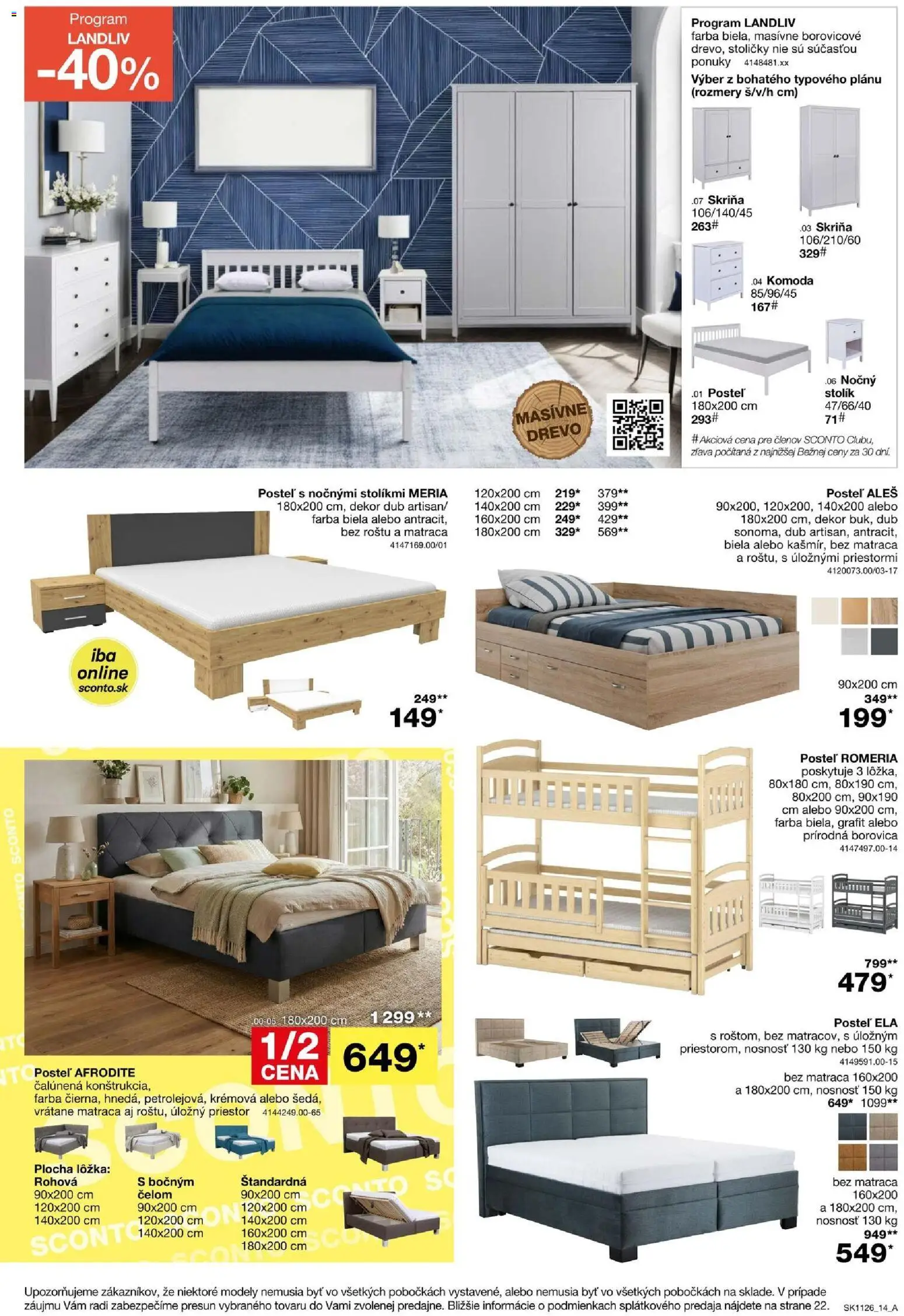 Nové Sconto nábytok akcie – leták je platný od 26.08.2026 | Strana: 14 | Produkty: Posteľ, Stoličky, Skriňa, Komoda