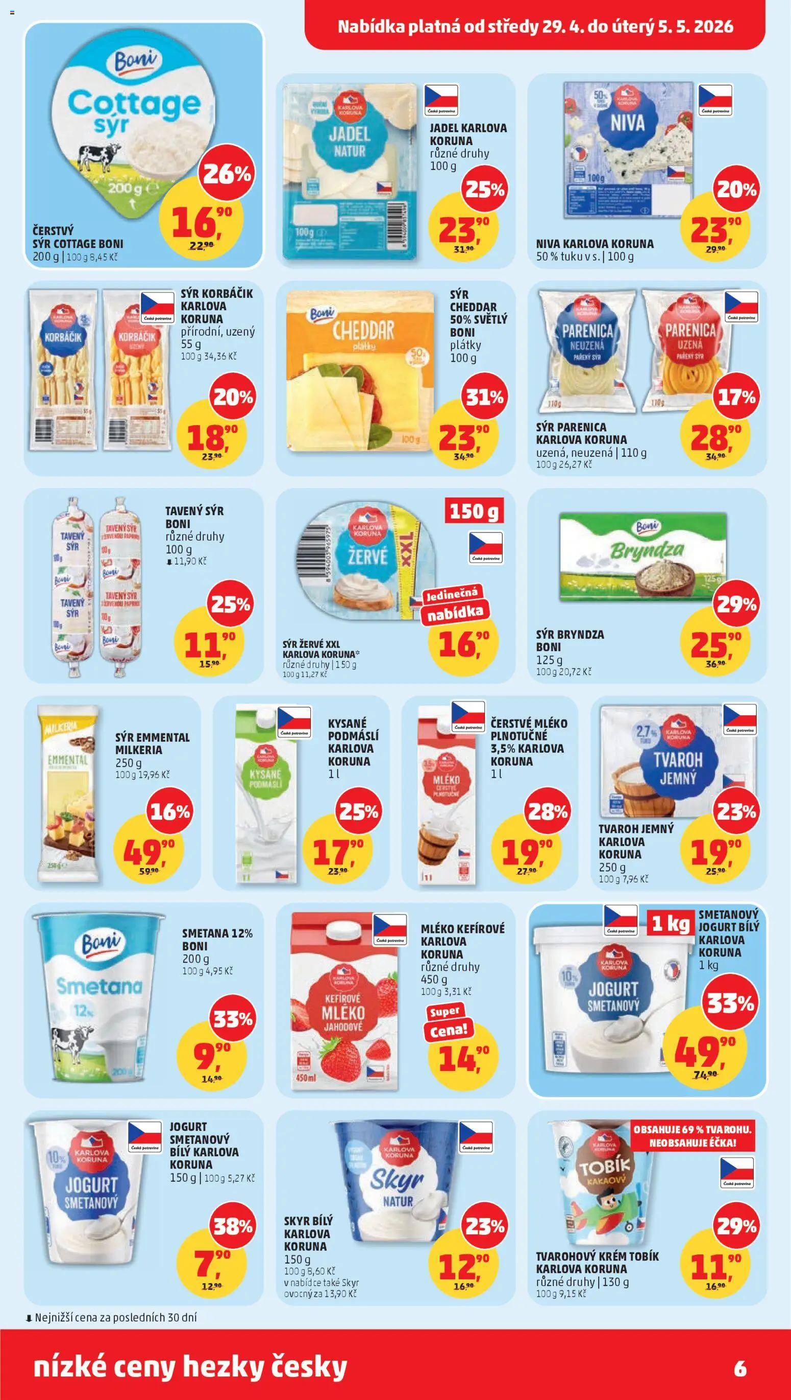 Penny Market leták od 29.04.2026 | Strana: 6 | Produkty: Jogurt, Krém, Niva, Cheddar