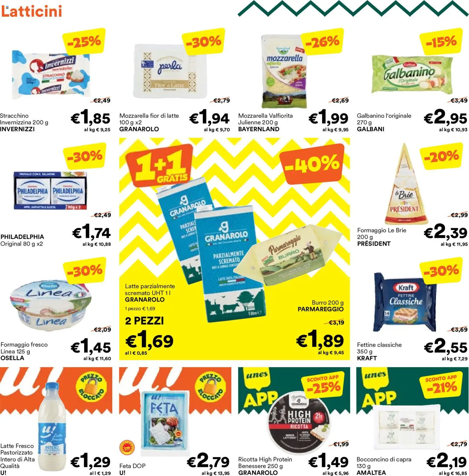 Volantino Unes del 06.05.2026 | Pagina: 6 | Prodotti: Mozzarella, Formaggio, Burro, Feta